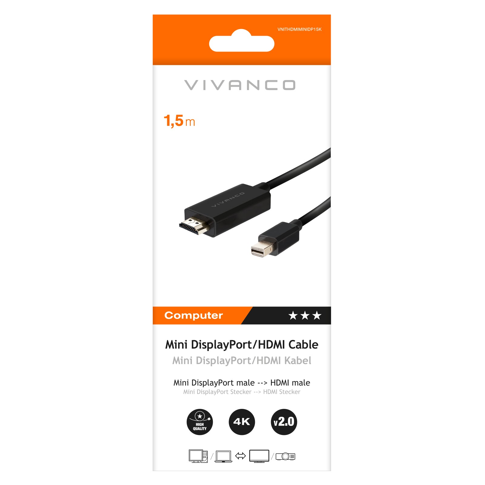 Cavo HDMI/Mini DisplayPort, M-M, 1,5m, nero