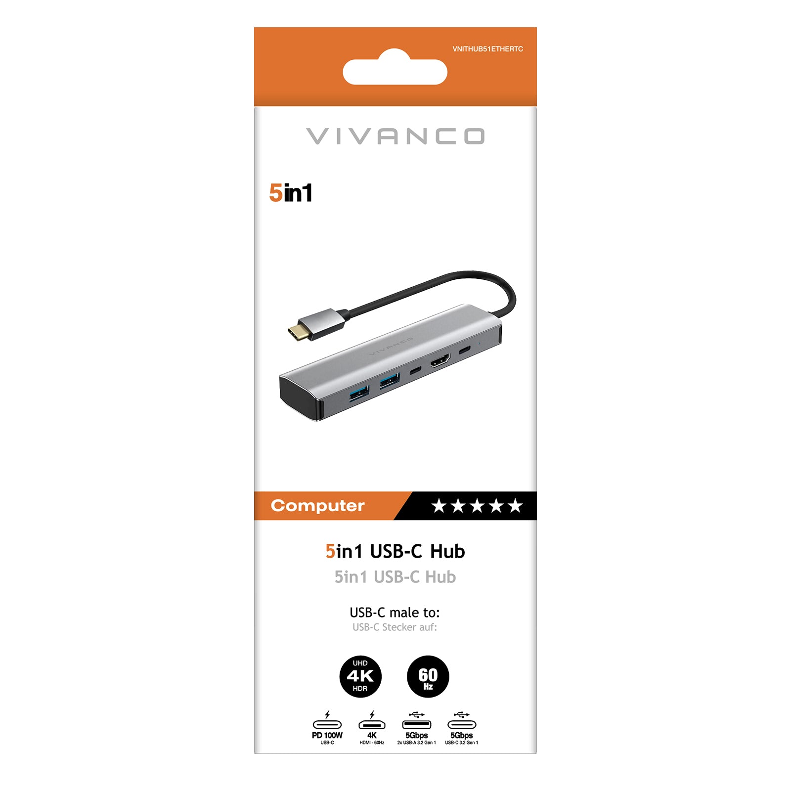 Hub USB-C 5in1 con HDMI 4k 60 Hz