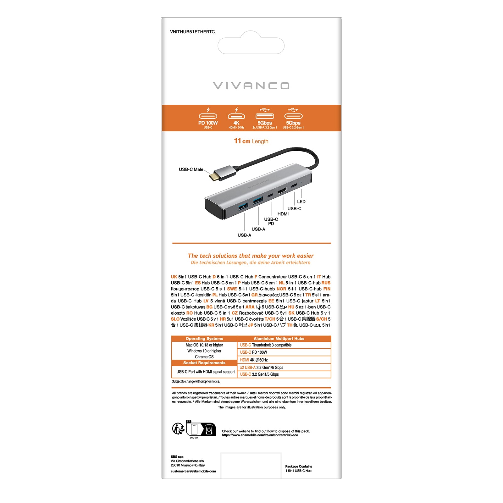 Hub USB-C 5in1 con HDMI 4k 60 Hz