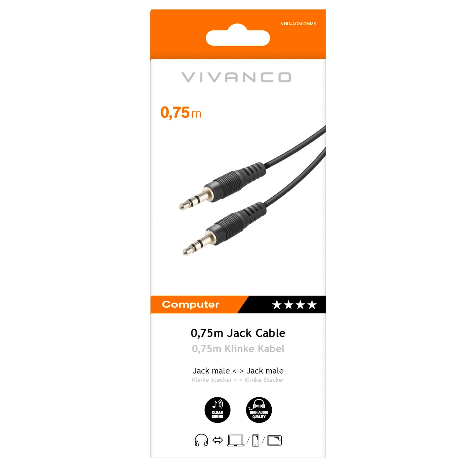 Cavo audio Jack 3,5mm, 0,75m