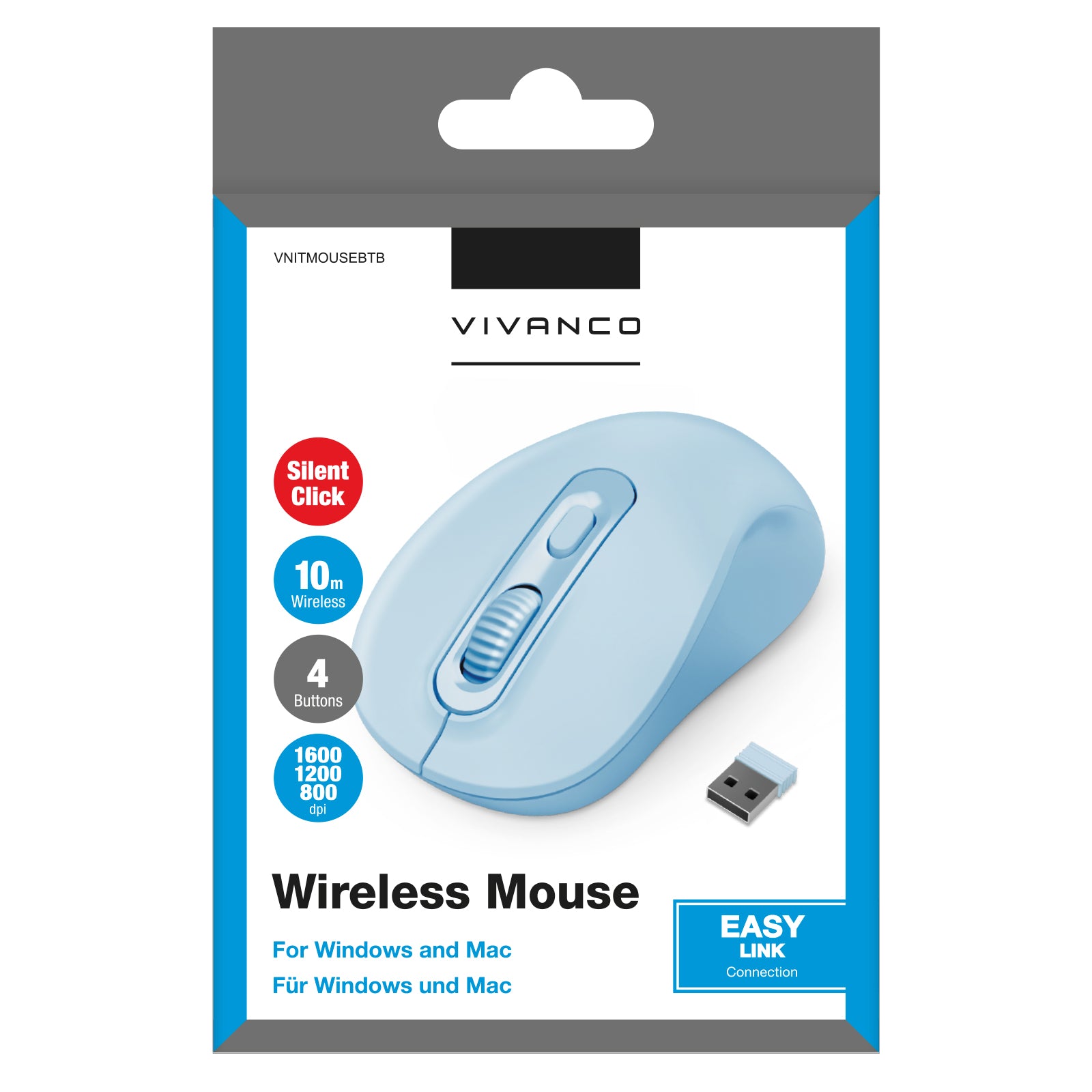 Mouse wireless con design ergonomico e clic silenzioso