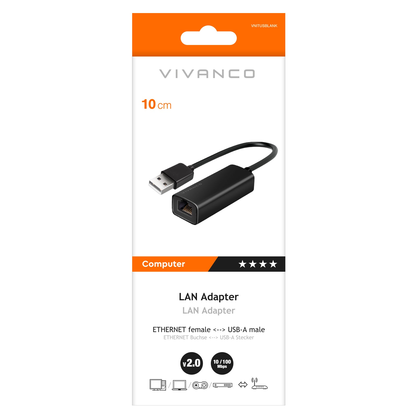 Adattatore lan USB-A compatto 0,10m