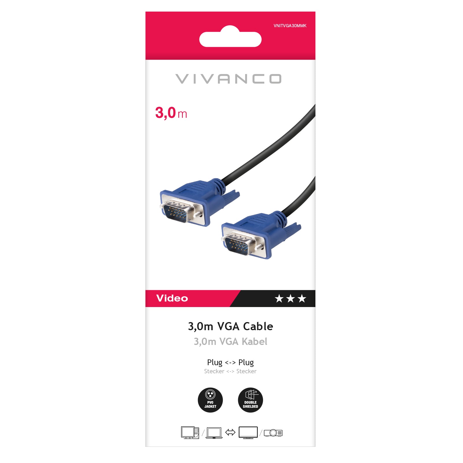 Cavo VGA maschio-maschio 3m ad alta risoluzione per monitor e proiettori