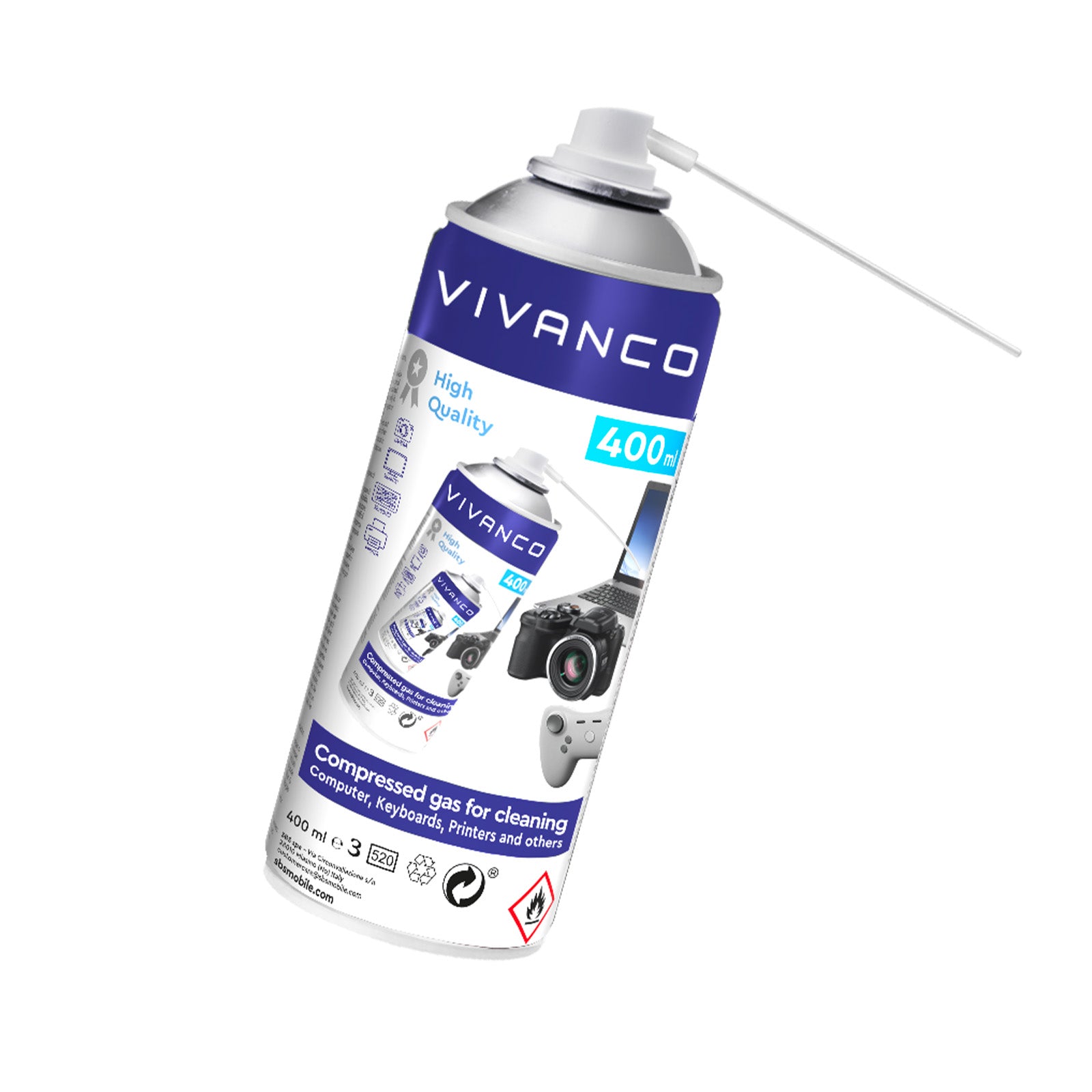 2 bombolette da 400ml di gas compresso per la pulizia di attrezzature da ufficio