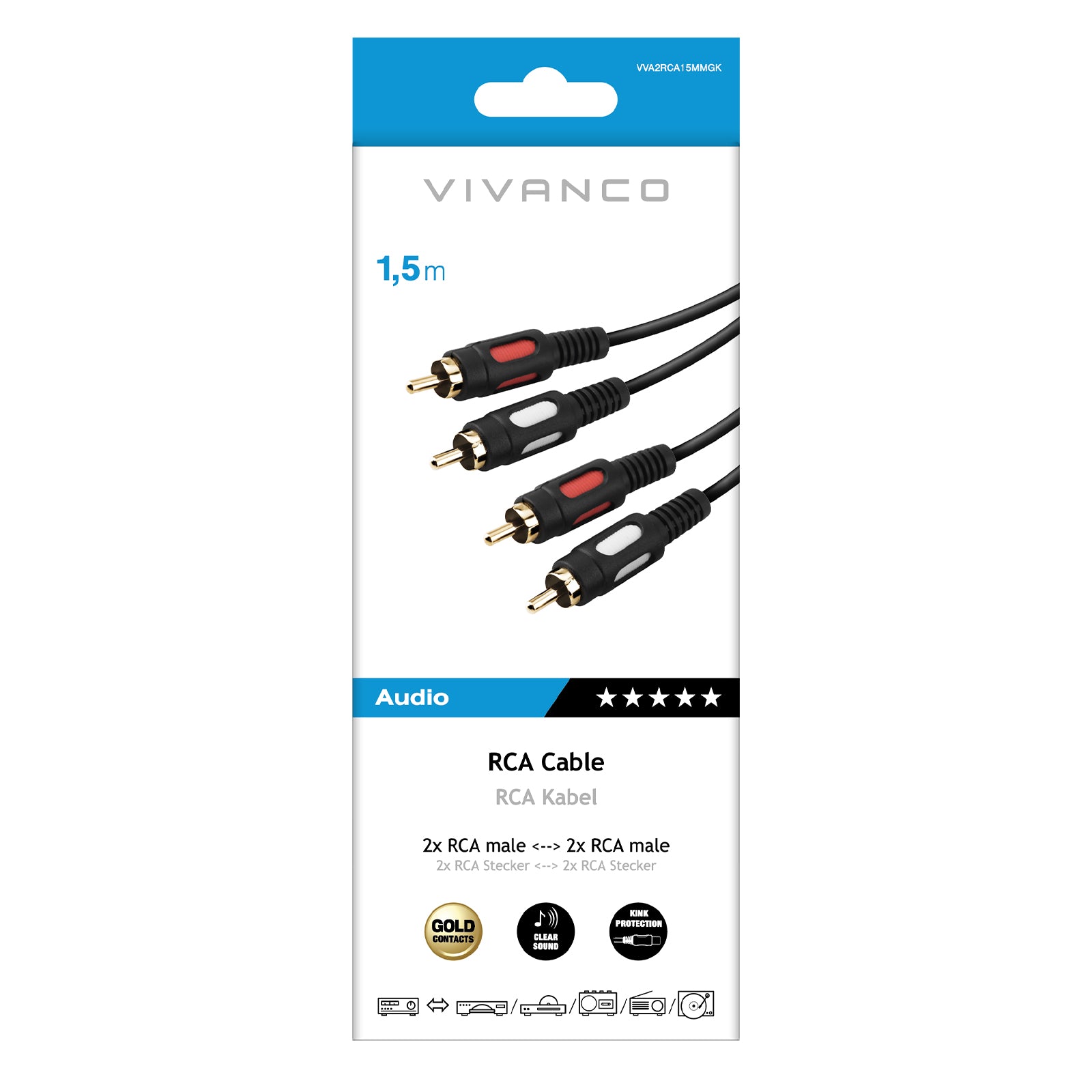 Cavo audio da 2 RCA maschio a 2 RCA maschio