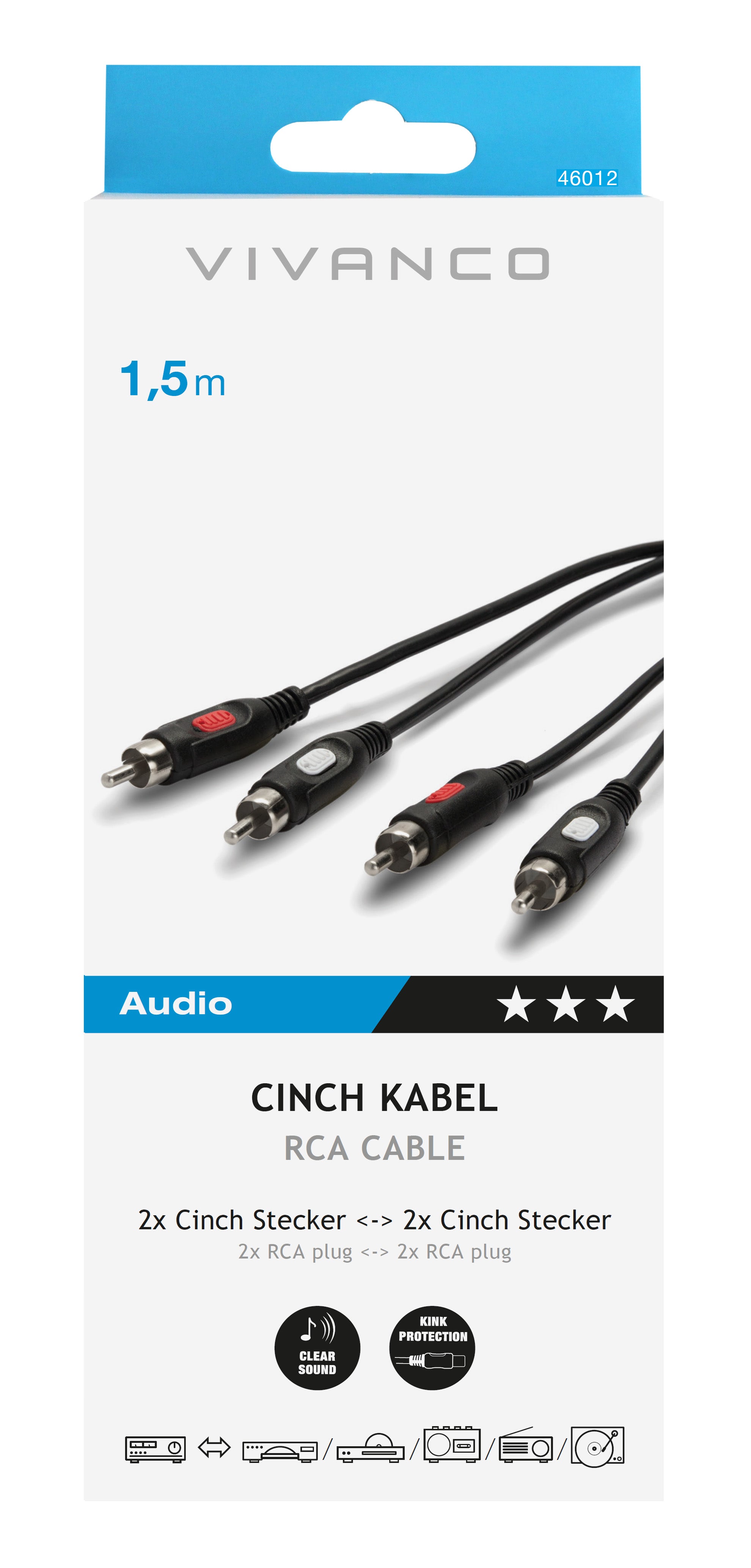 Cavo audio da 2 RCA maschio a 2 RCA maschio