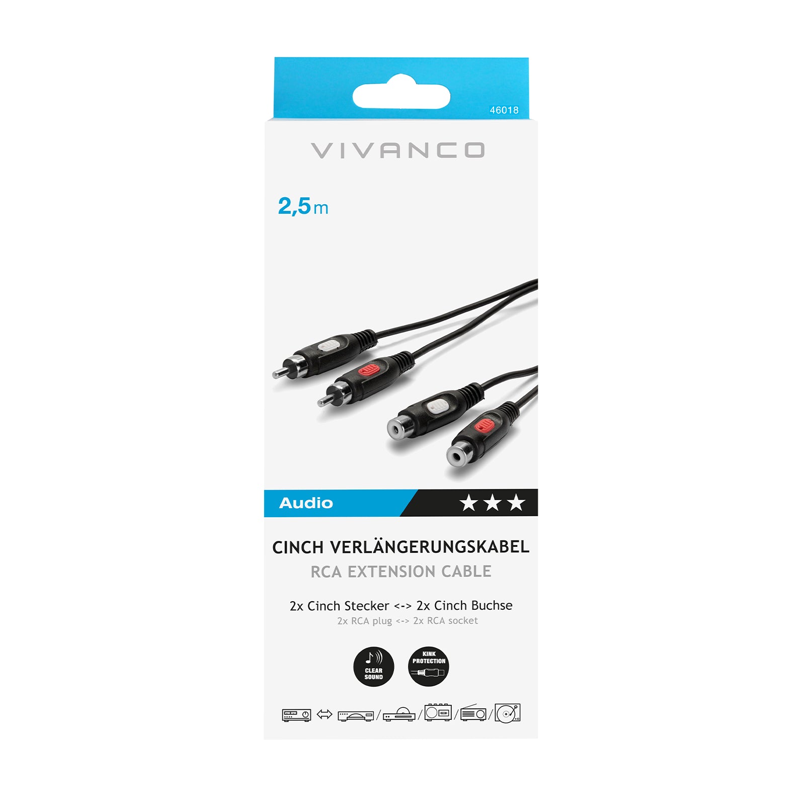Cavo audio da 2 RCA maschio a 2 RCA femmina