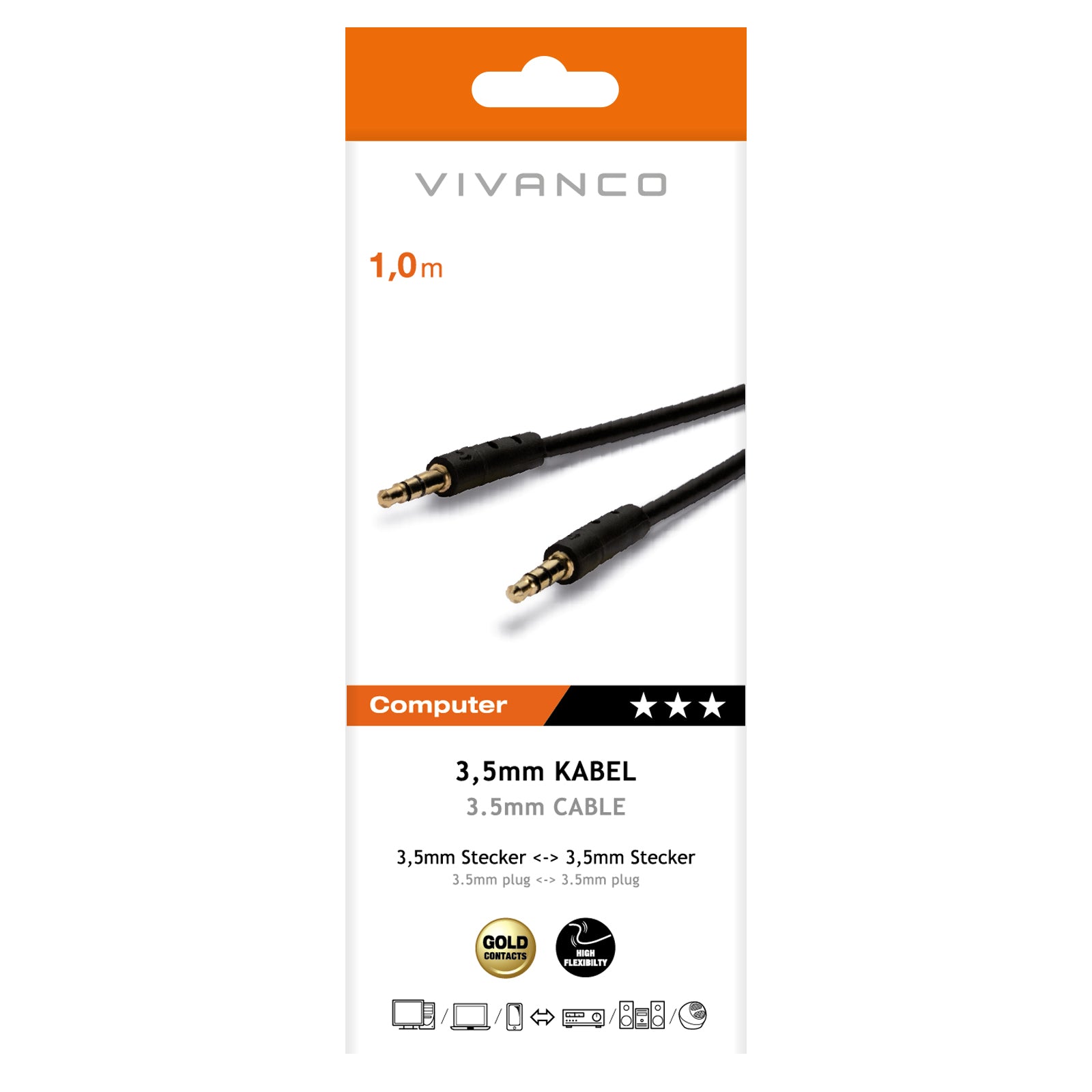 Cavo audio Jack 3,5 m maschio/maschio, 1 m