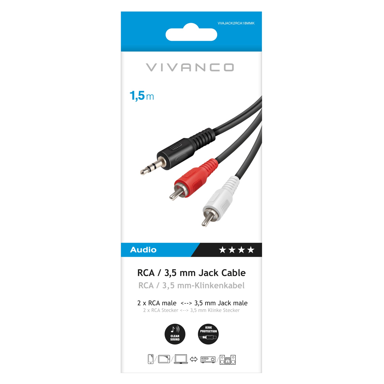 3.5mm Jack to 2 RCA Male Audio Cable