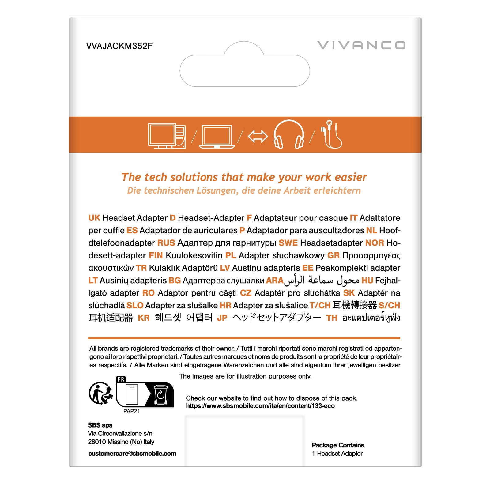 Adattatore per cuffie/auricolare 3,5 mm