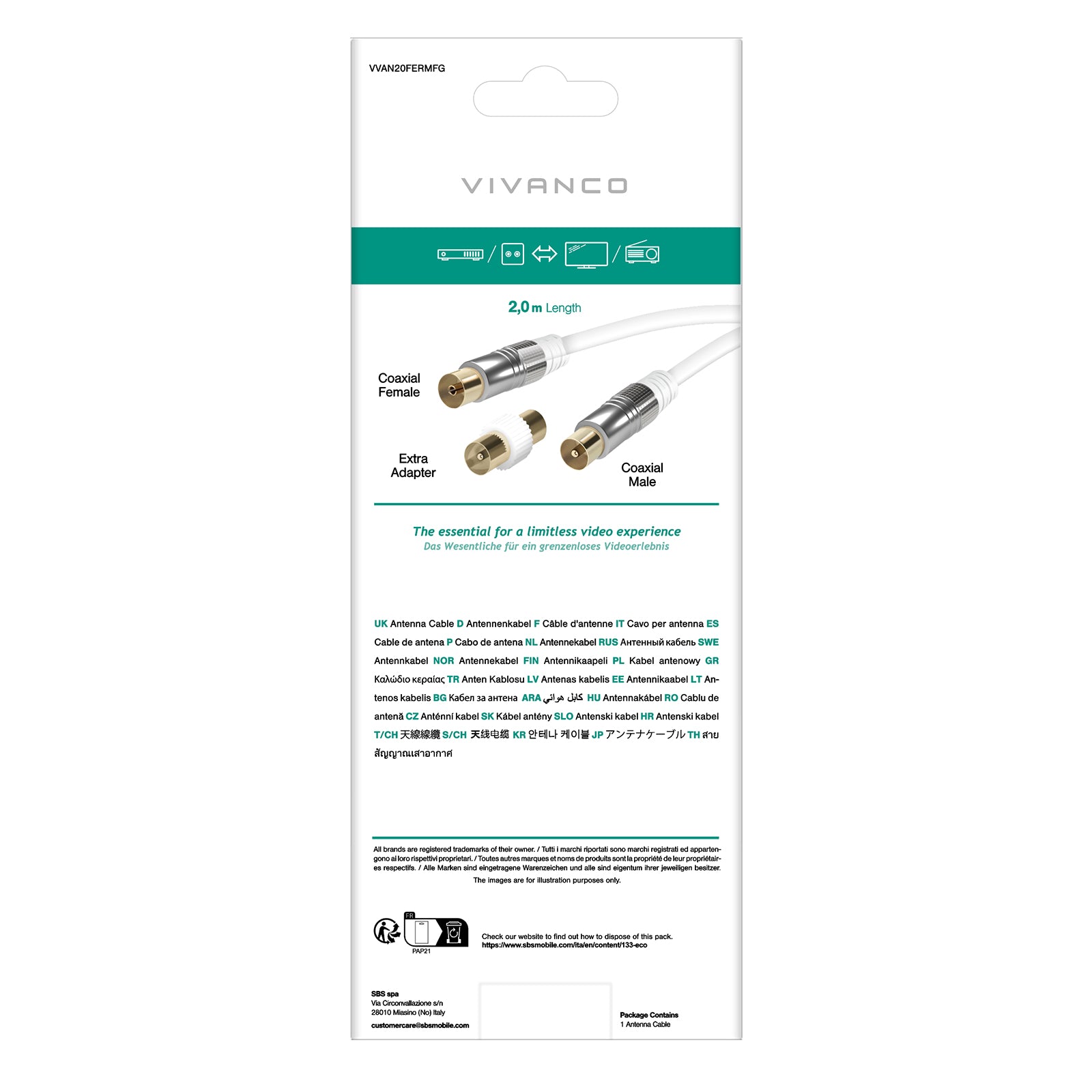 Cavo antenna satellitare con nucleo in ferrite, 110 dB