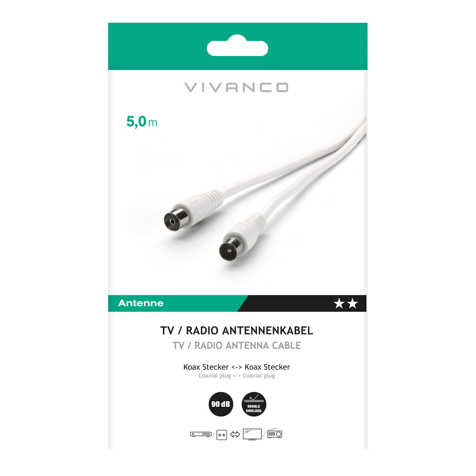 Cavo antenna TV/radio 90dB, 5m