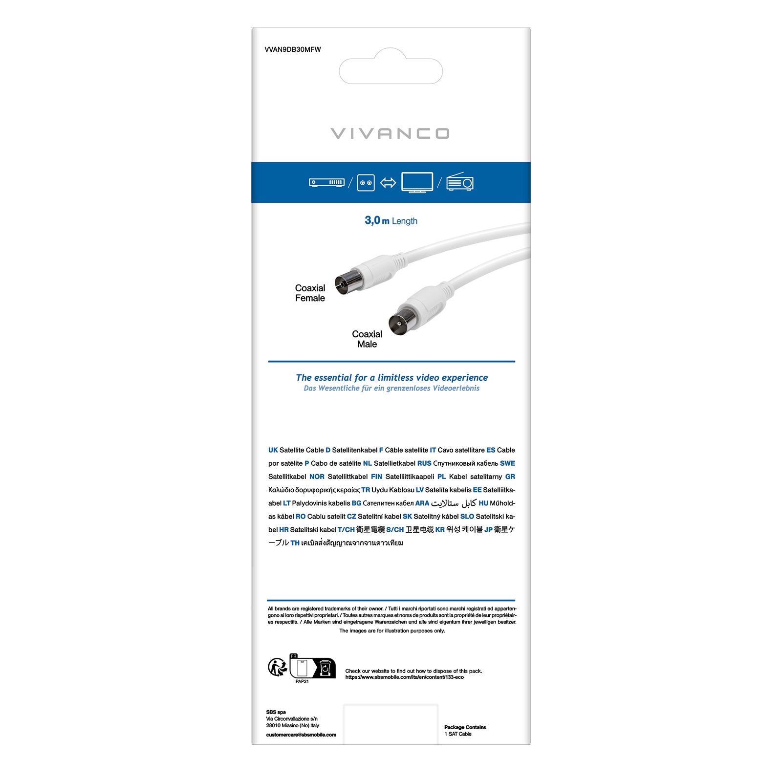 Cavo antenna TV/radio 90dB