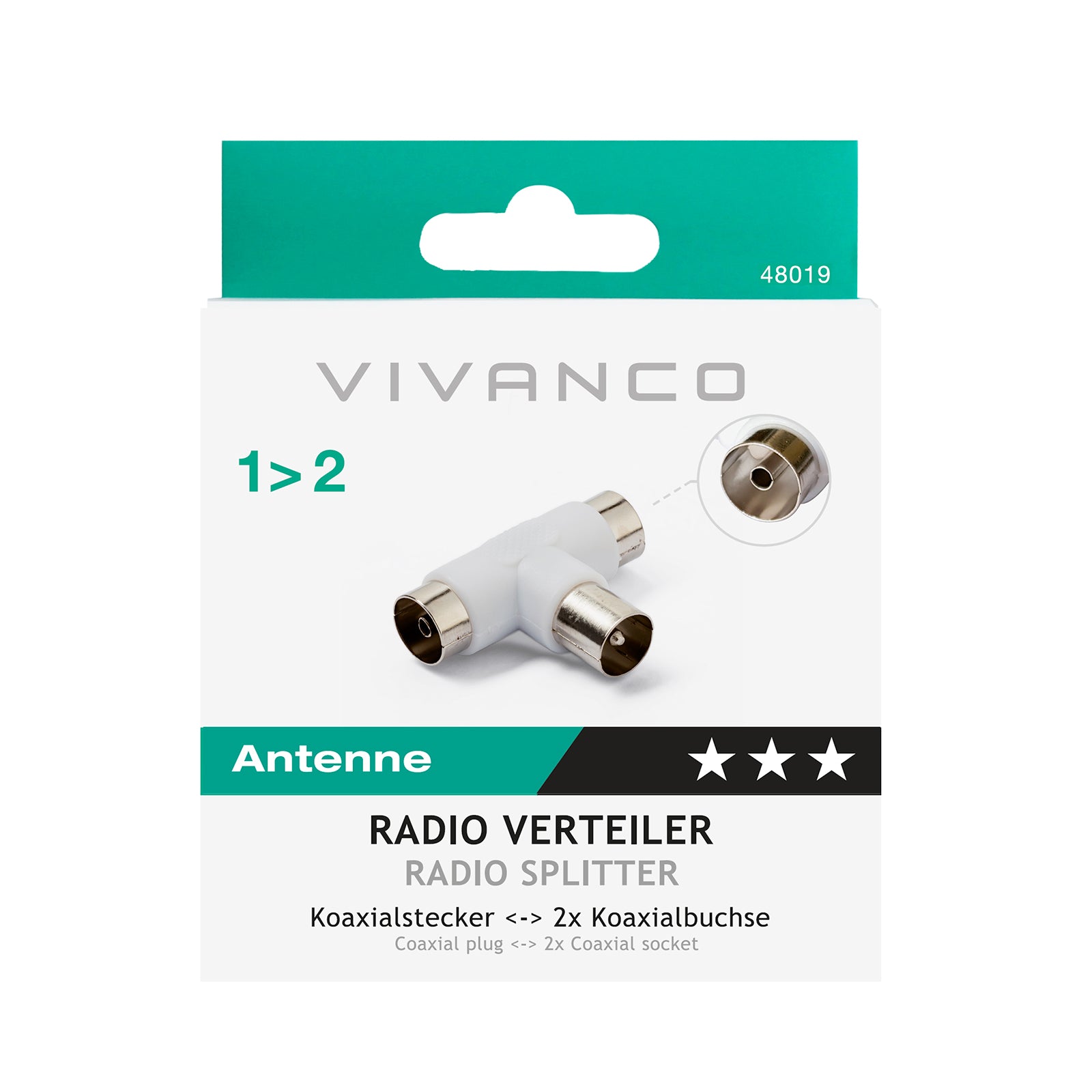 Splitter coassiale per antenna con 2 uscite femmina