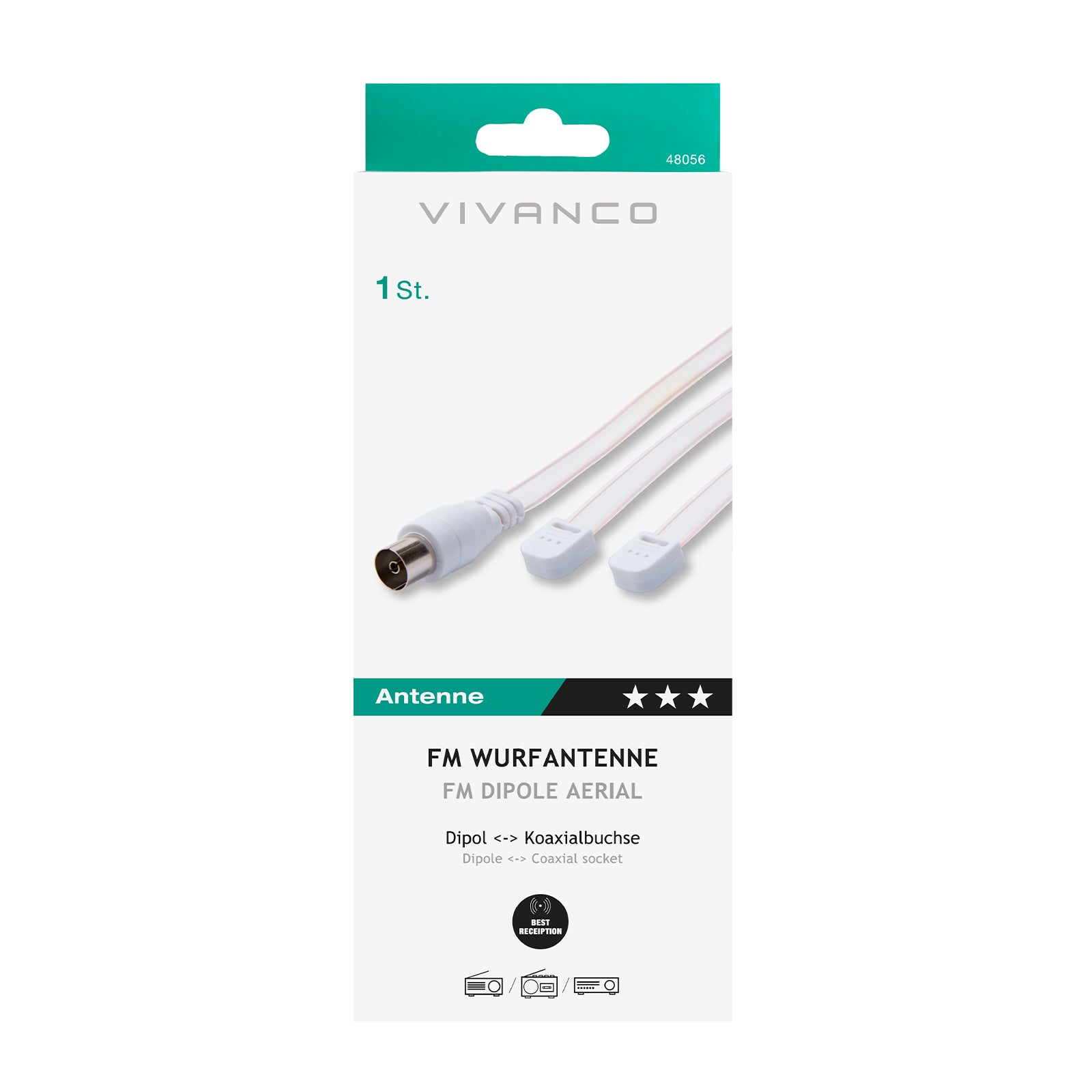 Antenna a dipolo con presa FM coassiale