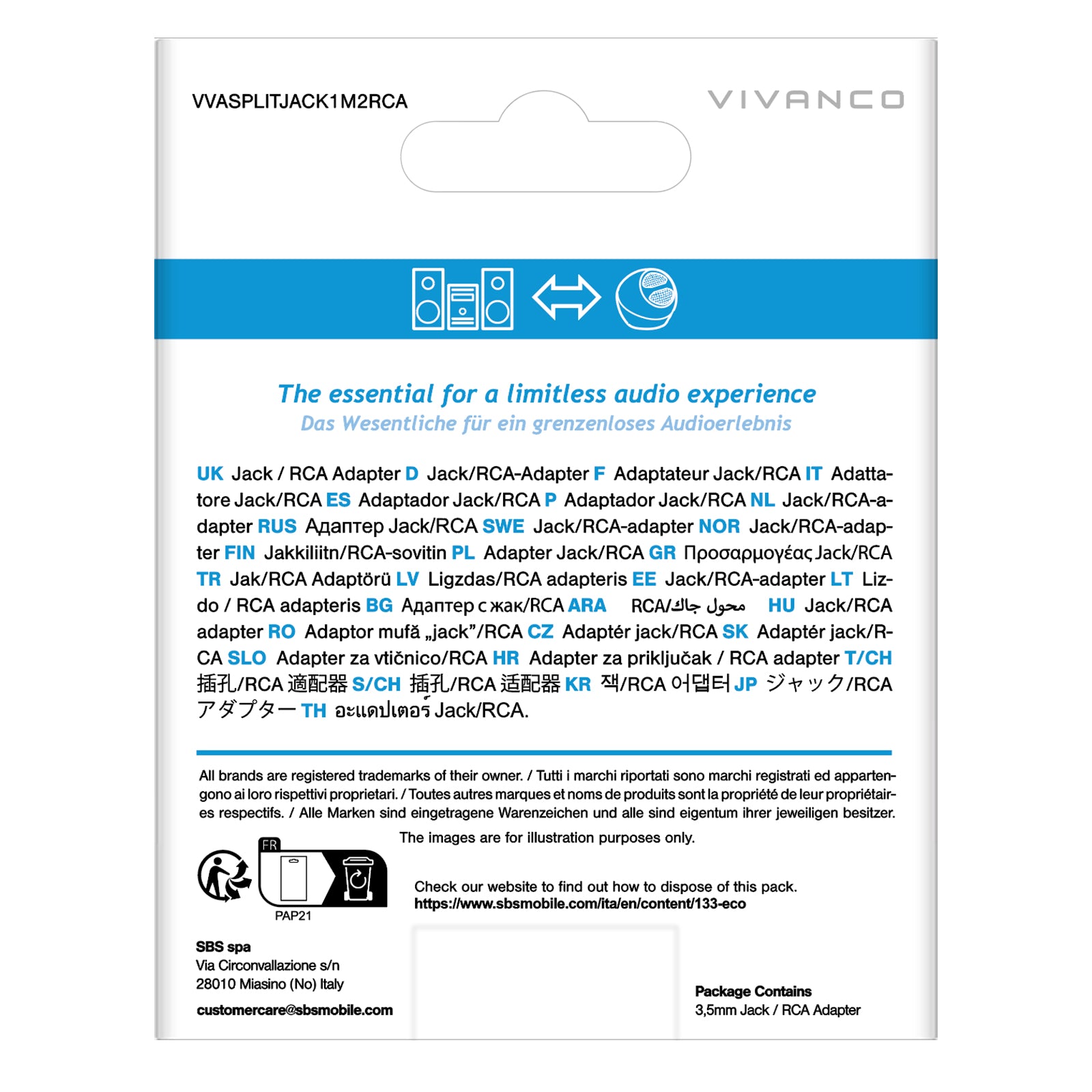 Sdoppiatore audio Jack maschio a due RCA femmina