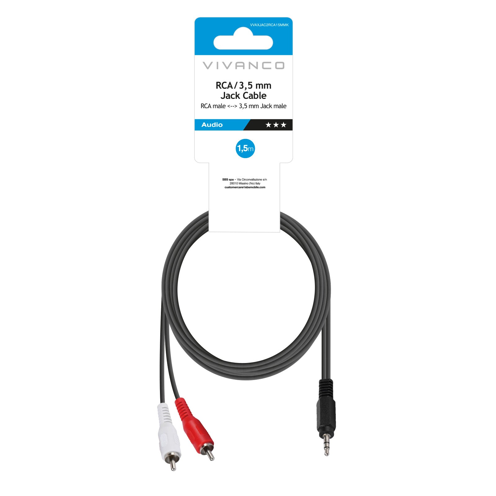 Cavo audio Jack 3,5 mm a 2 RCA maschio