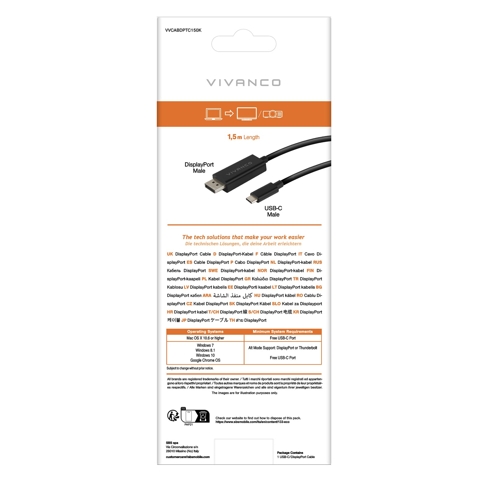 Connessione da USB-C a DisplayPort, 1,5 m