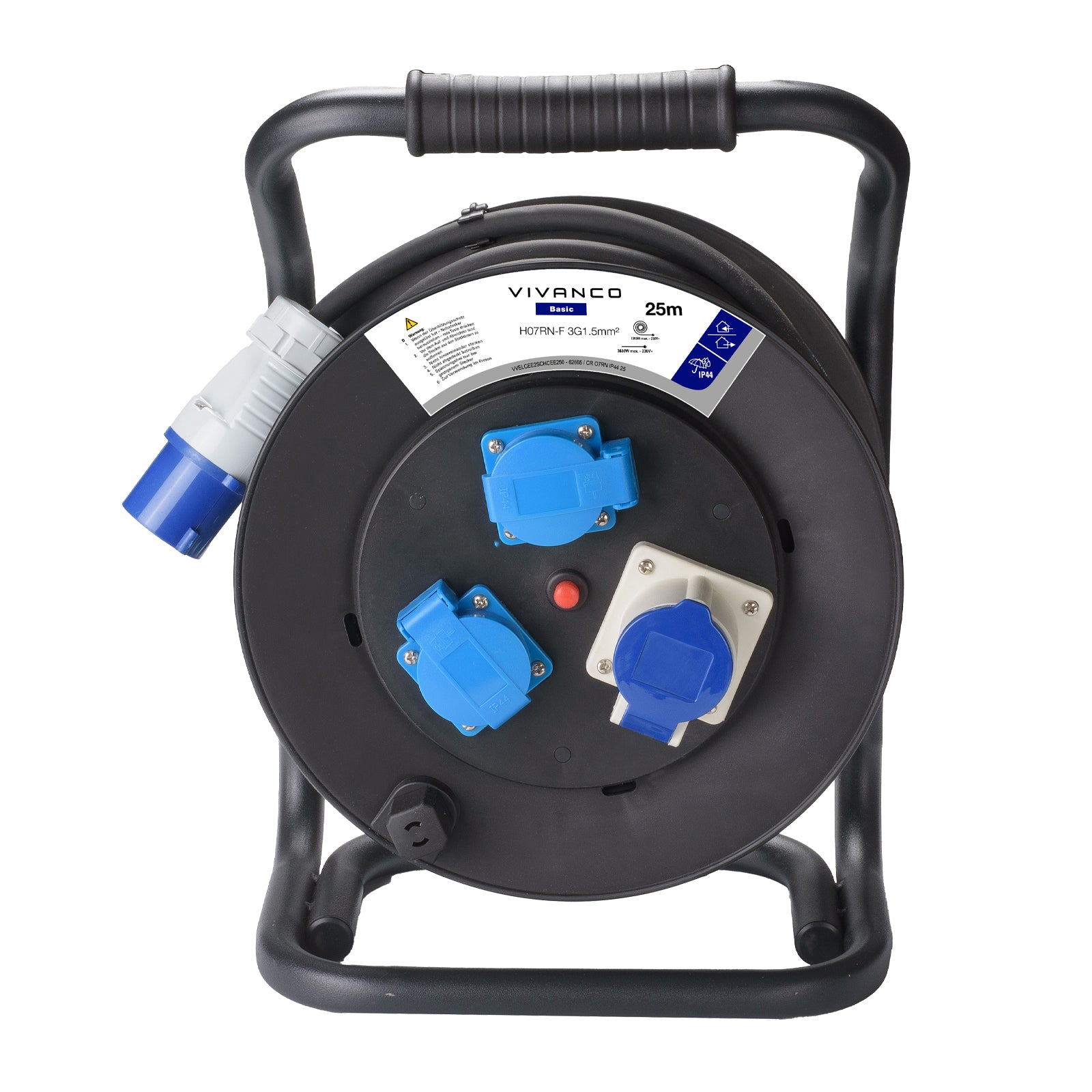 Prolunga multipresa CEE IP44, spina CEE su presa CEE e 2x prese Schuko, 25 m