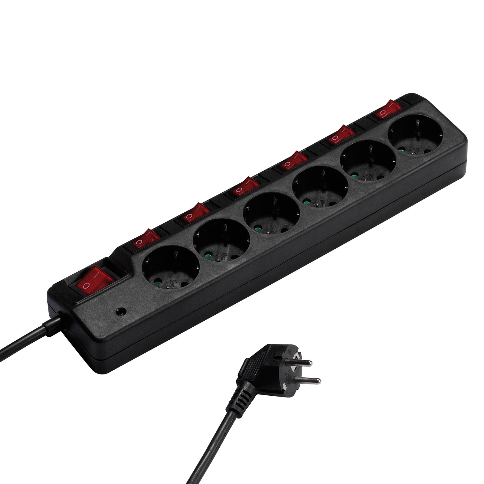 Multipresa 6xSchuko, 1,8m, interruttore ON/OFFx6, Protez., nero