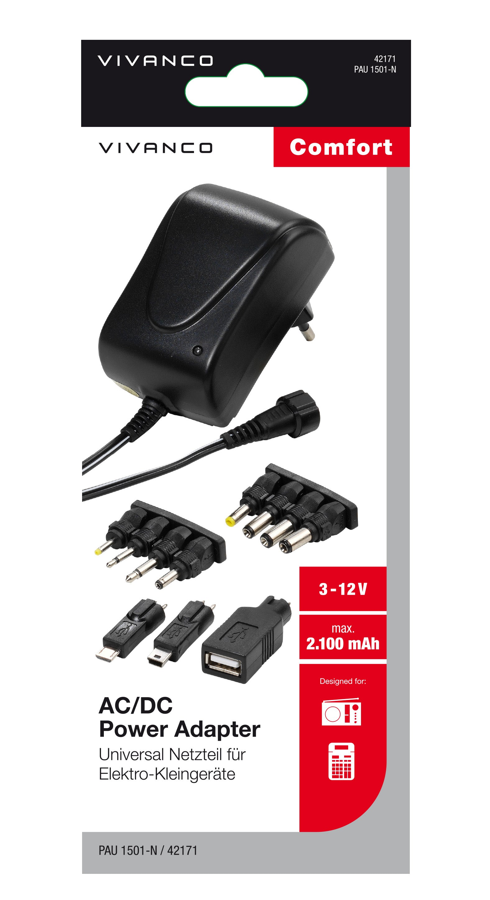 Alimentatore universale, spina EU AC/DC 3-12V, 11in1