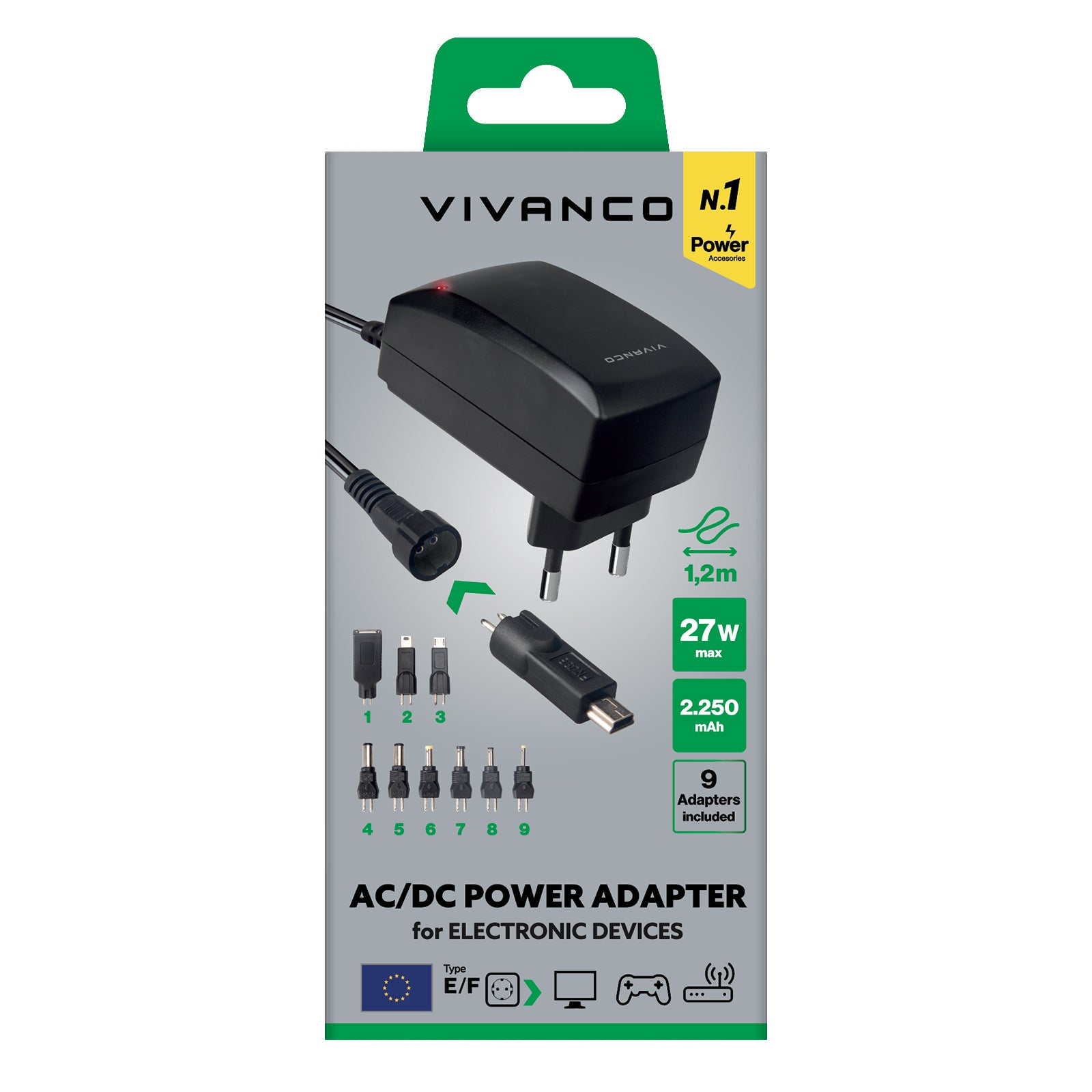 Fuente de alimentación universal, enchufe UE CA/CC 3-12 V, 6 en 1, color negro