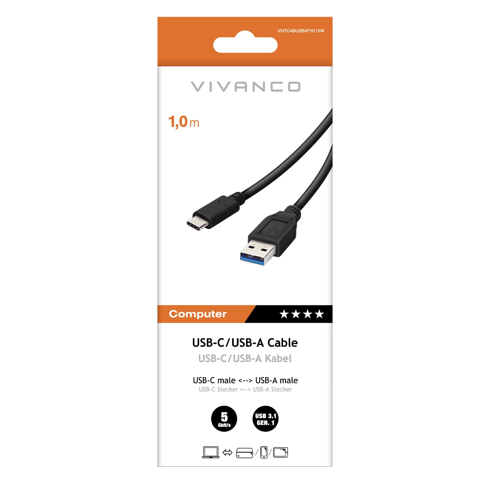 Cable USB-C a USB-A 3.1, 1 m
