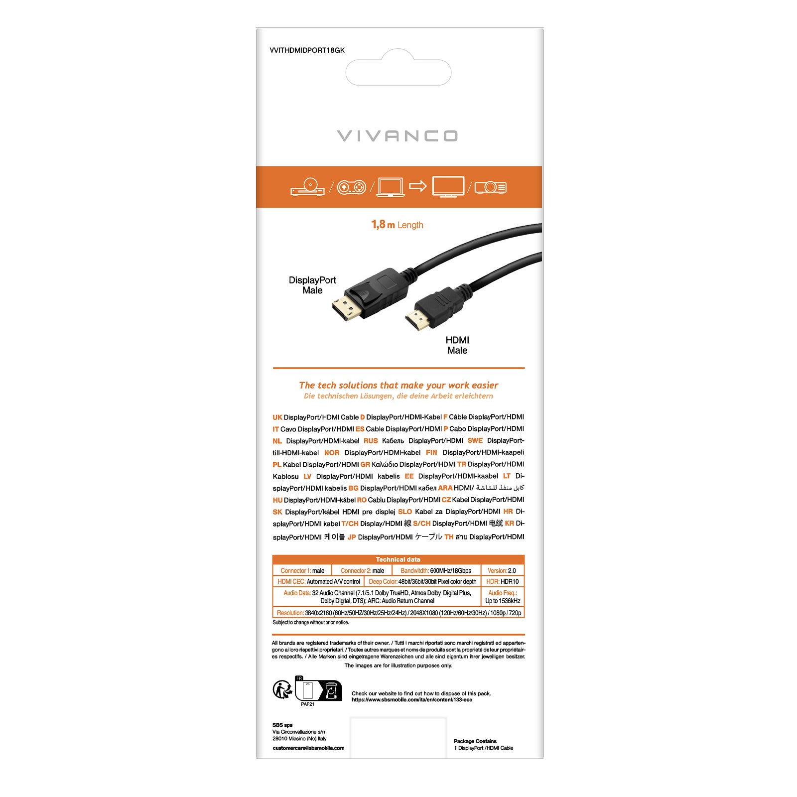 Cavo con 2 DisplayPort/HDMI maschio-maschio
