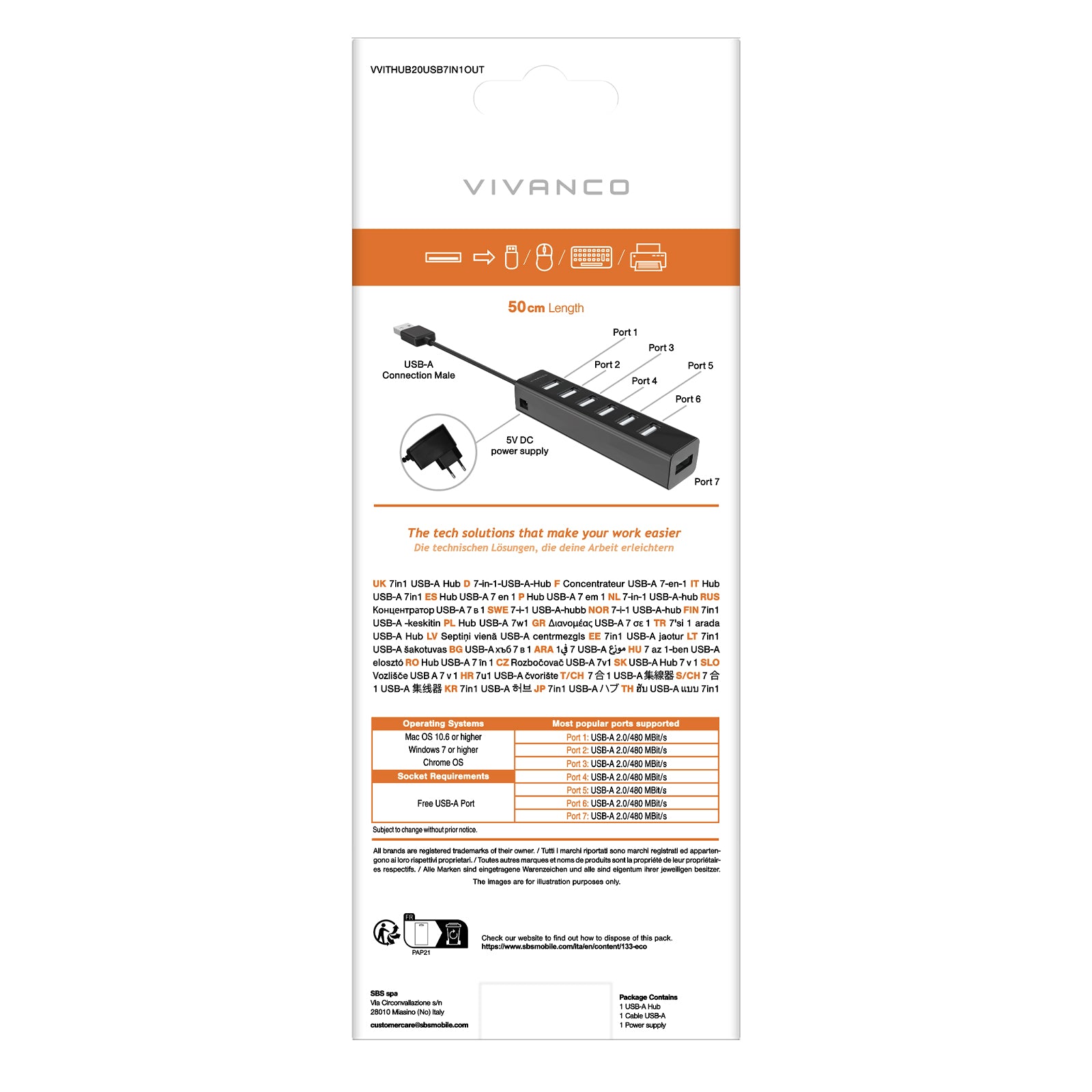 Hub multiporta USB 2.0 7 in 1