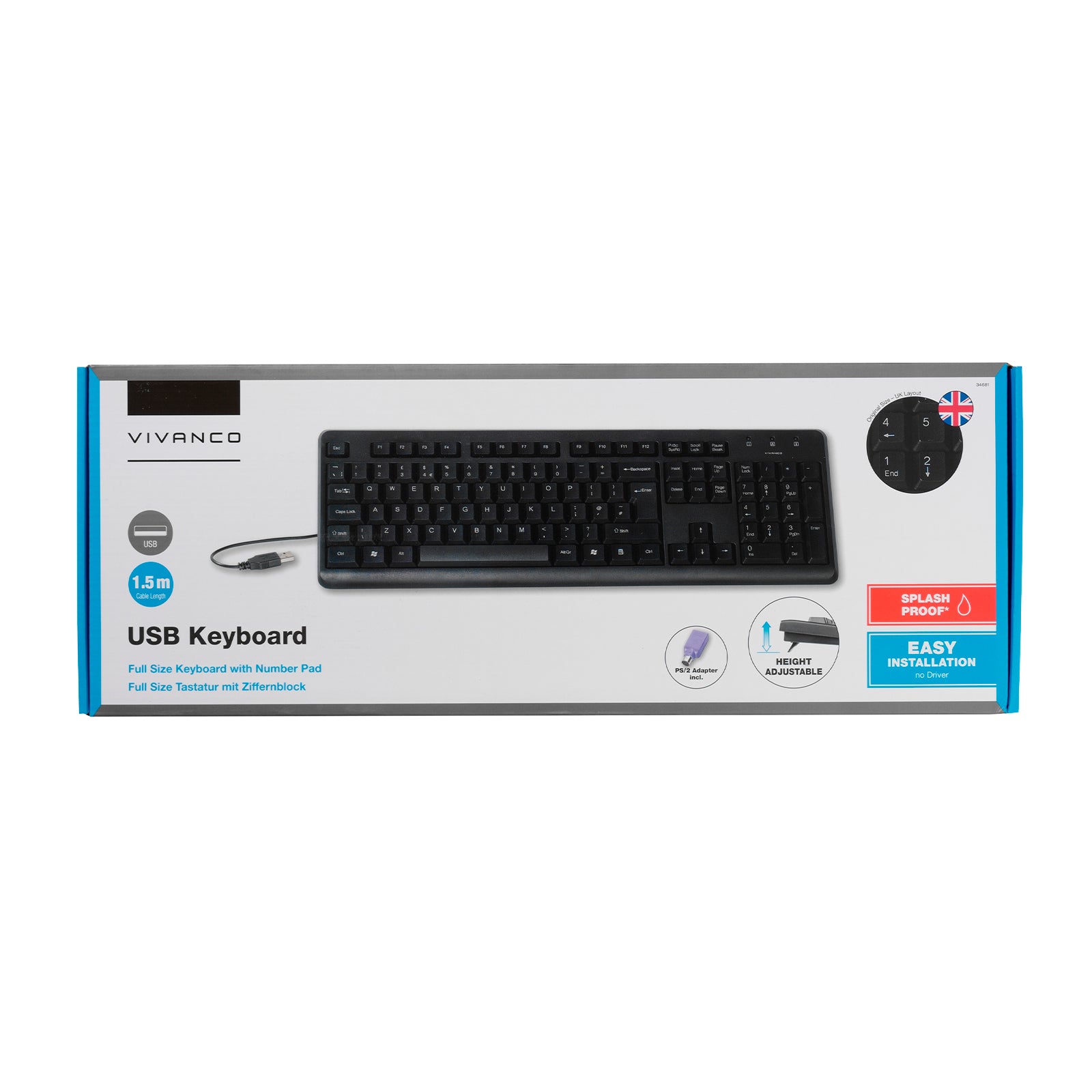 Tastiera USB full size con tastierino numerico e adattatore PS2 (Layout DE)