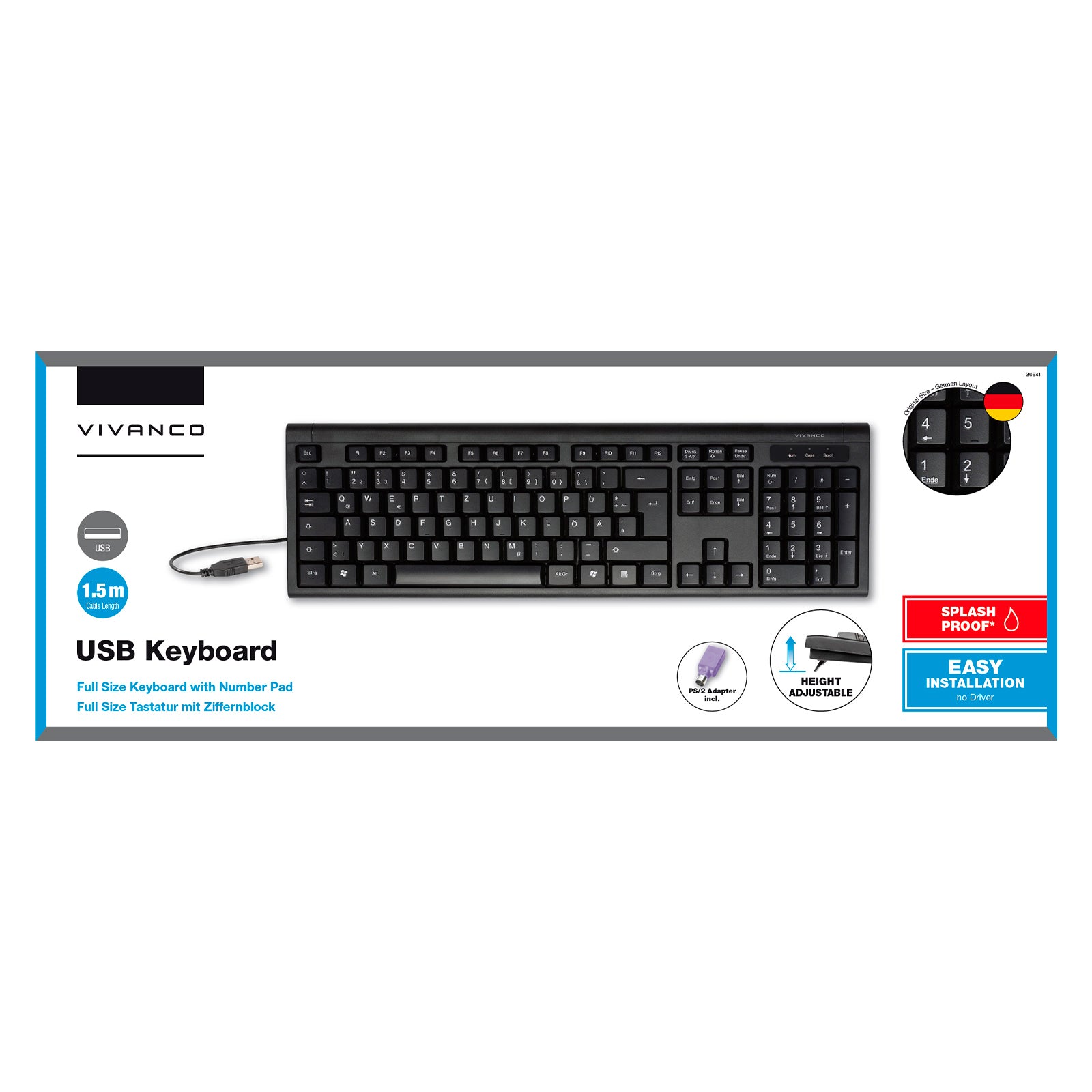 Tastiera USB full size con tastierino numerico e adattatore PS2