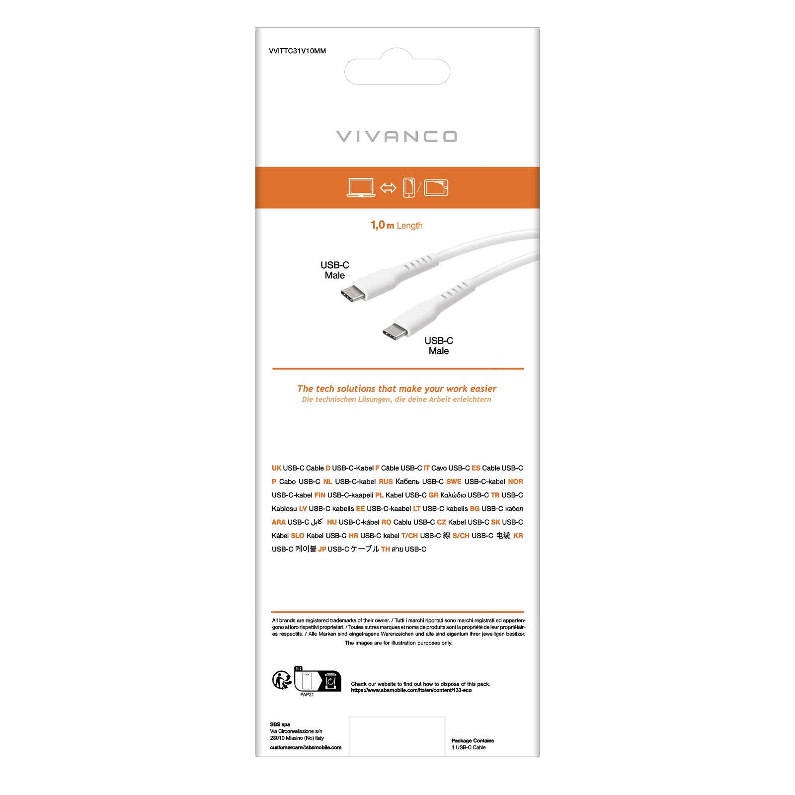 Cavo USB-C a USB-C 3.1 con chip E Marker, 1 m