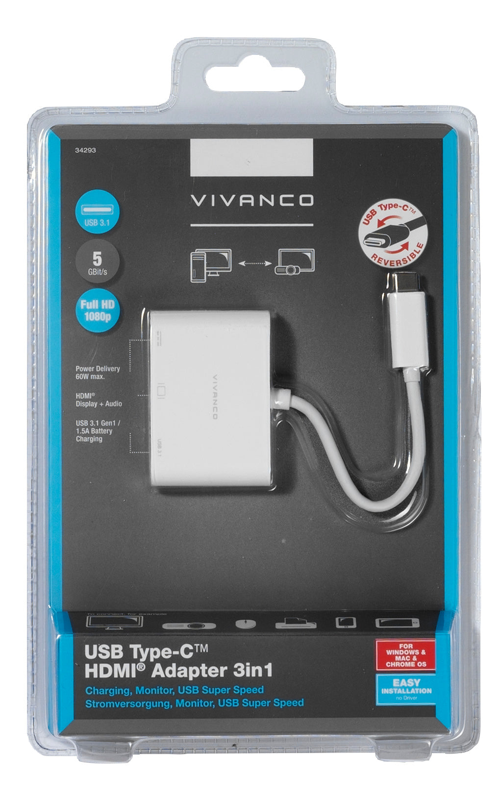 Adattatore USB Type C HDMI 3in1