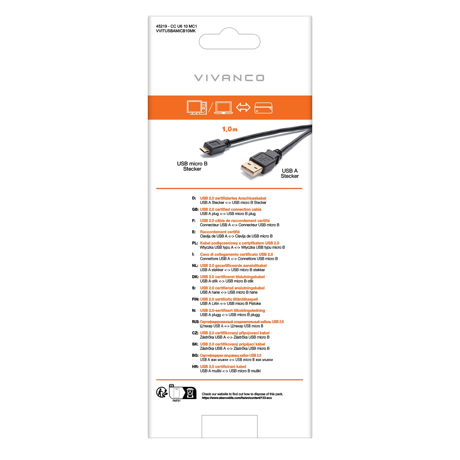 Cavo con USB Tipo A maschio e micro-USB maschio