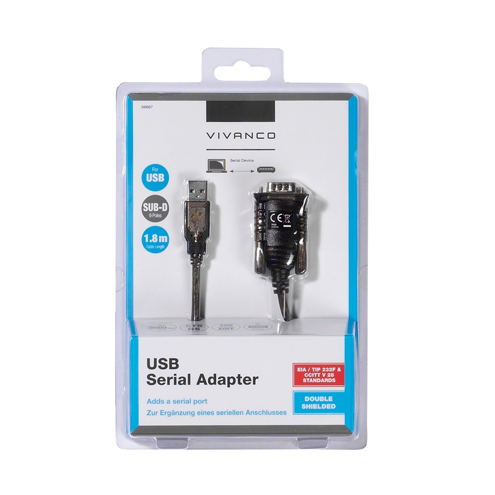 USB-A to Serial Cable, 1.8 m