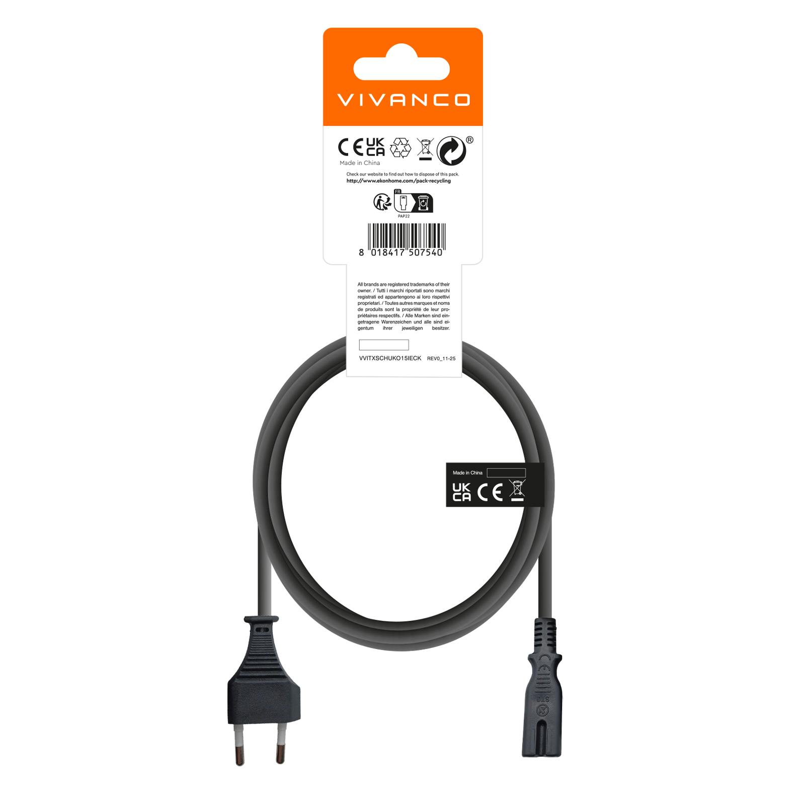 Cavo di alimentazione Schuko con presa IEC