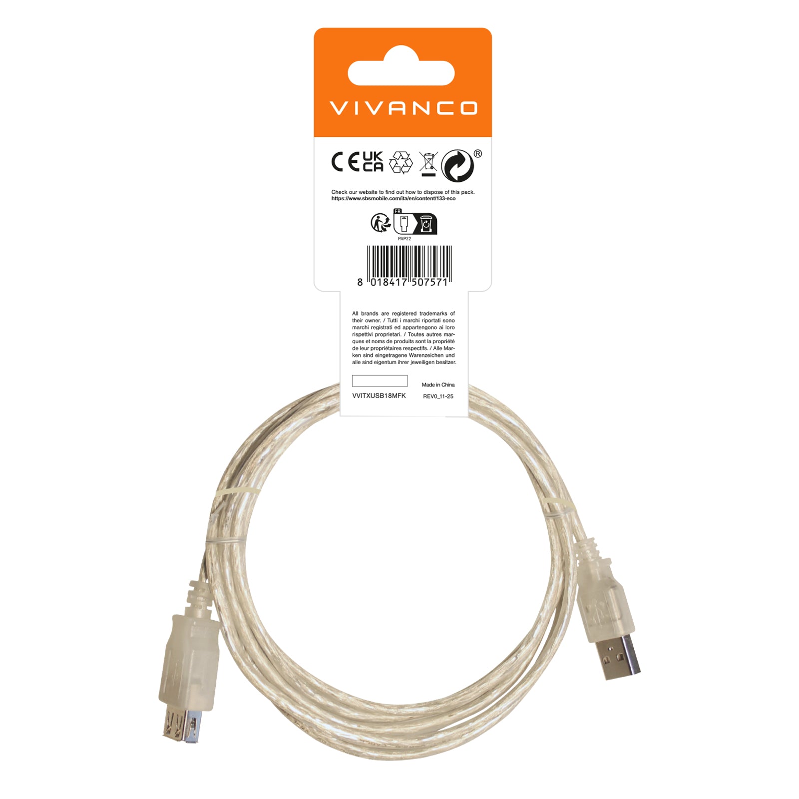 Prolunga USB 2.0 Tipo A maschio - femmina