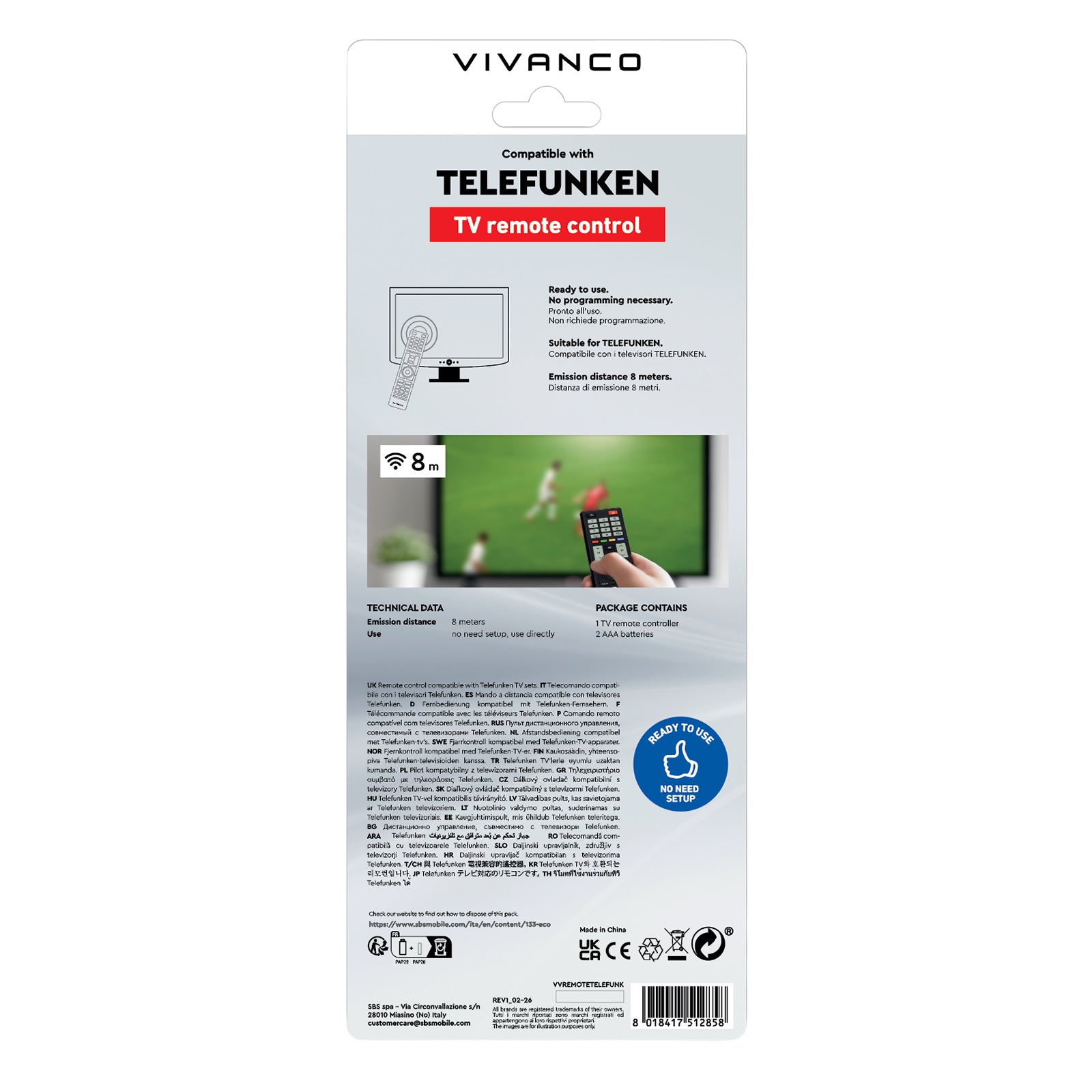 Telecomando per Telefunken e molti altri brand, pronto all'uso