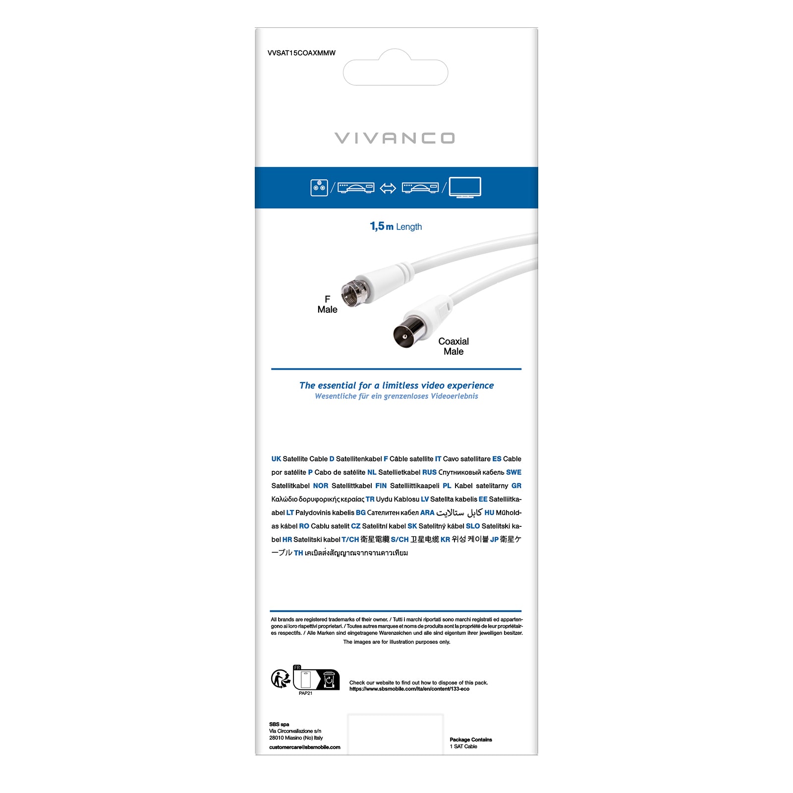 Cavo satellite coassiale Tipo F maschio - maschio