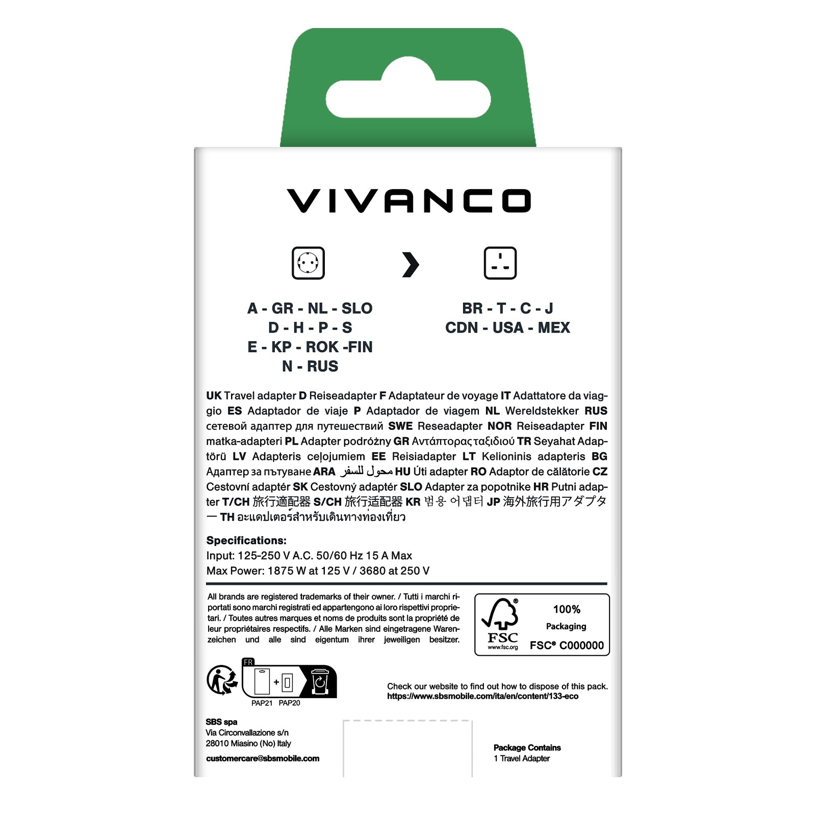 Spina da viaggio da Schuko a US