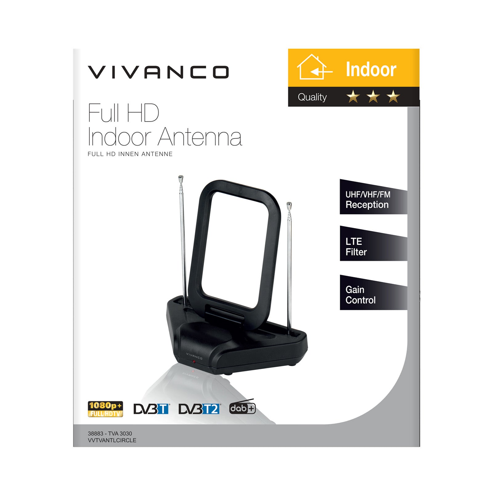 Antenna Full HD da interno con design ad anello, filtro LTE, cavo da 1,2 m