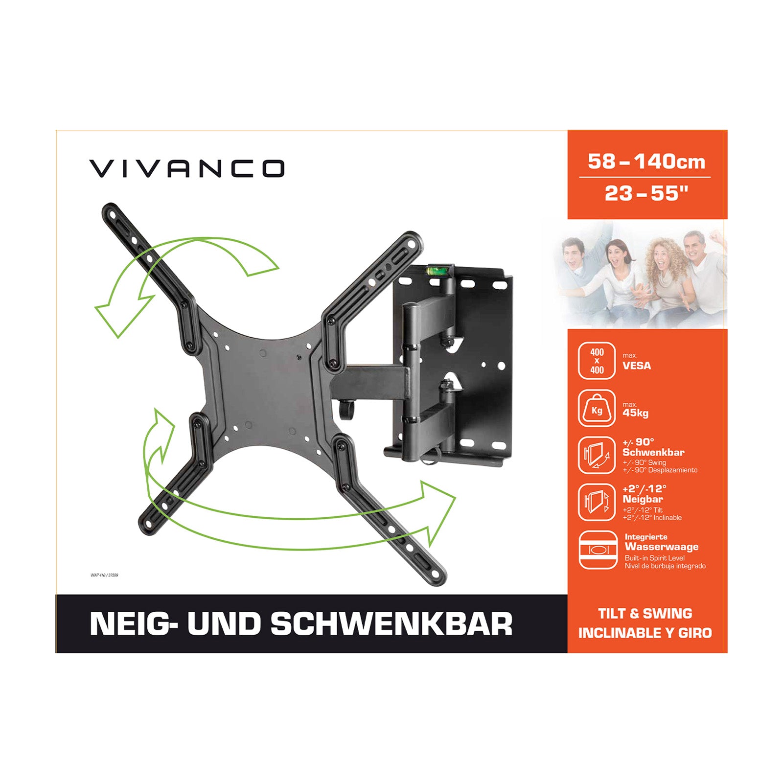 Supporto TV da parete inclinabile e orientabile per schermi da 58 a 140 cm / 23–55'' di diagonale, 45 kg