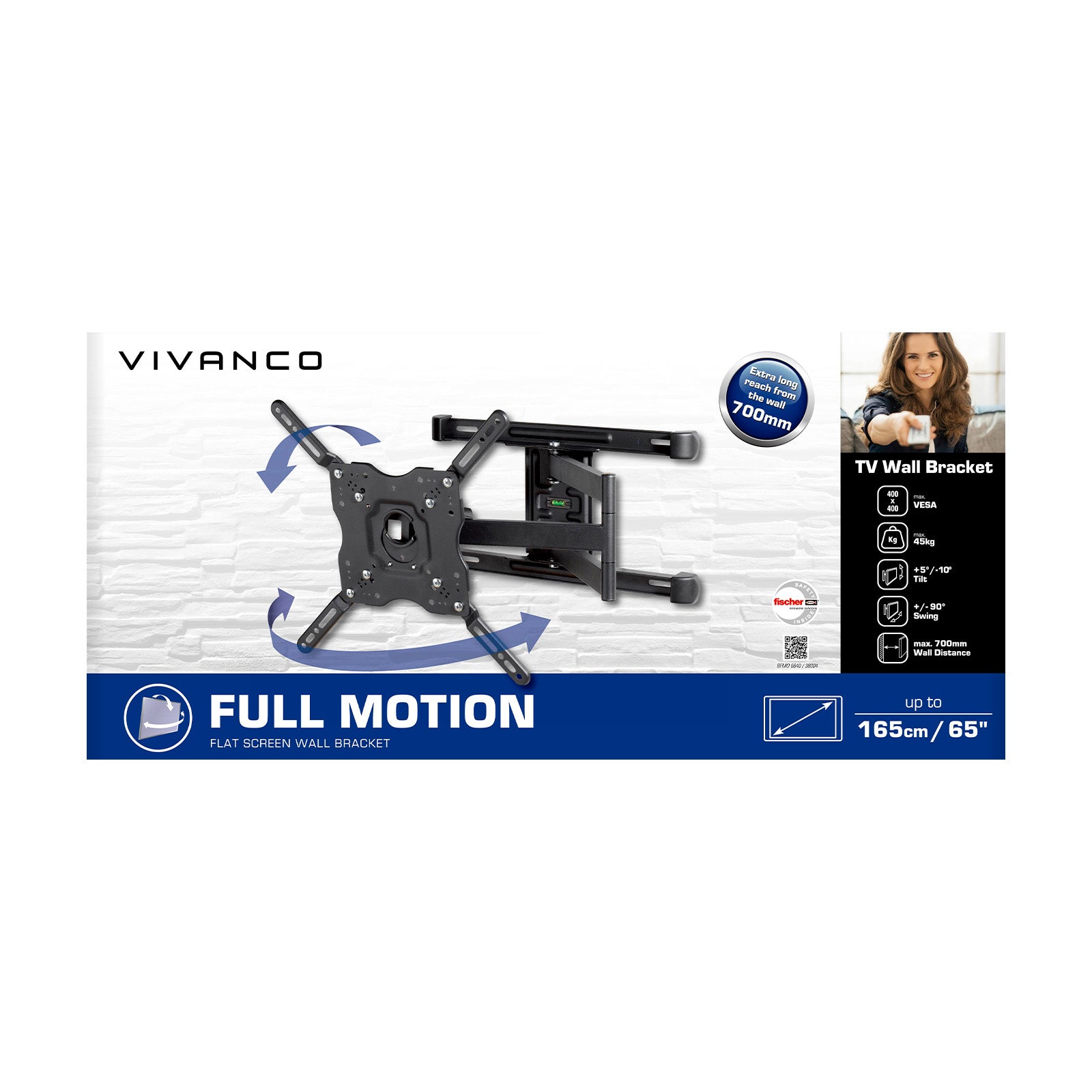 Supporto TV da parete ideale per schermi fino a 165 cm / 65'', 45 kg