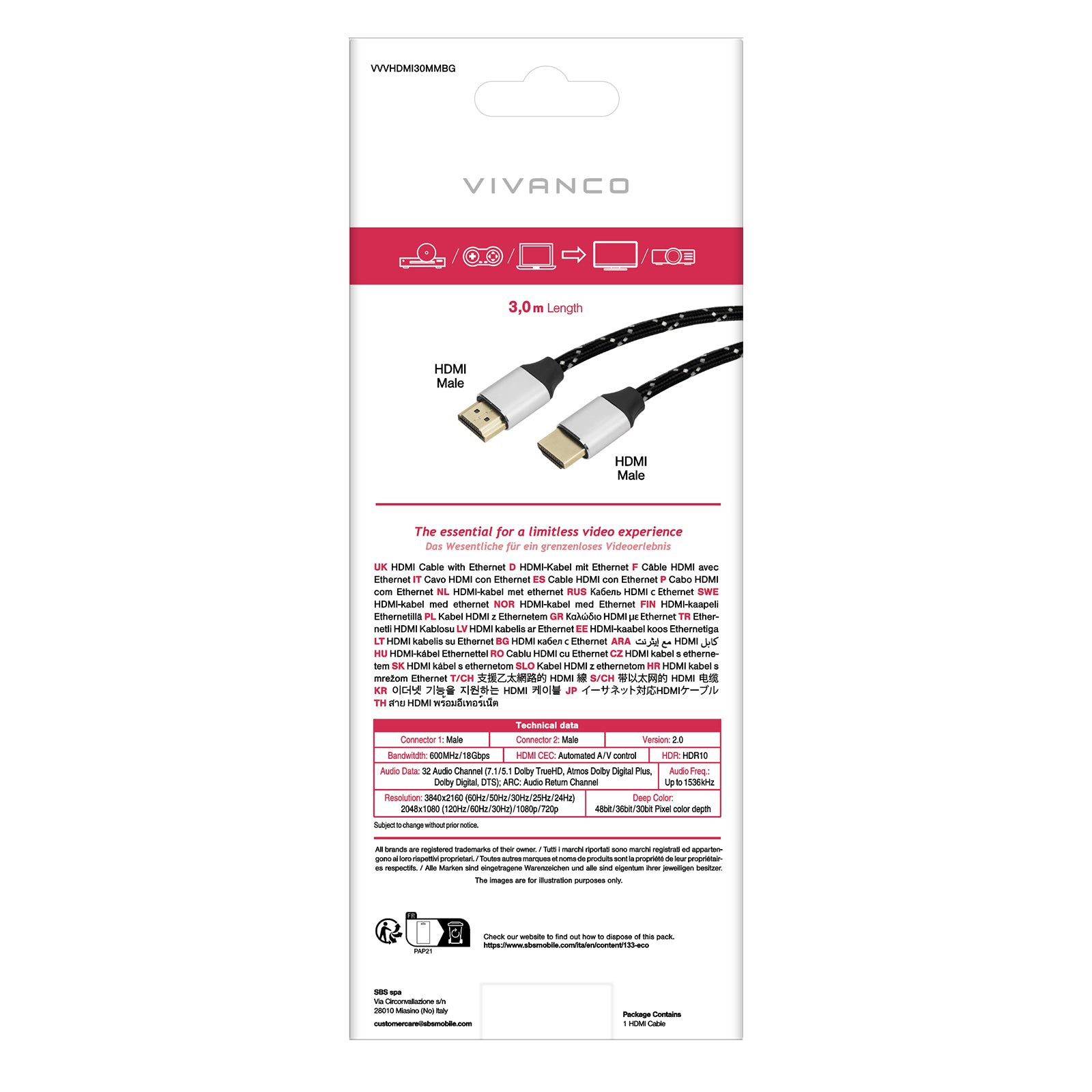 Cavo HDMI v. 2.0 - 4K