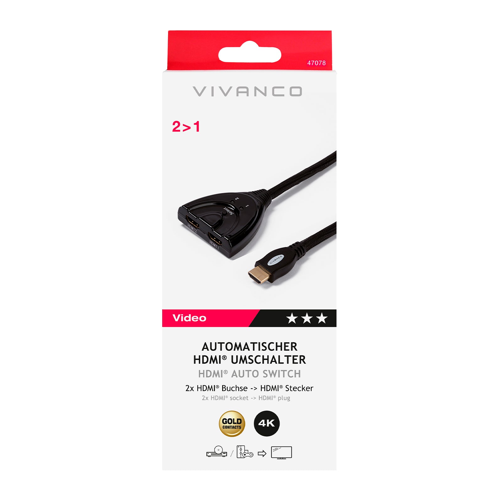 Commutazione automatica da 2 HDMI a 1