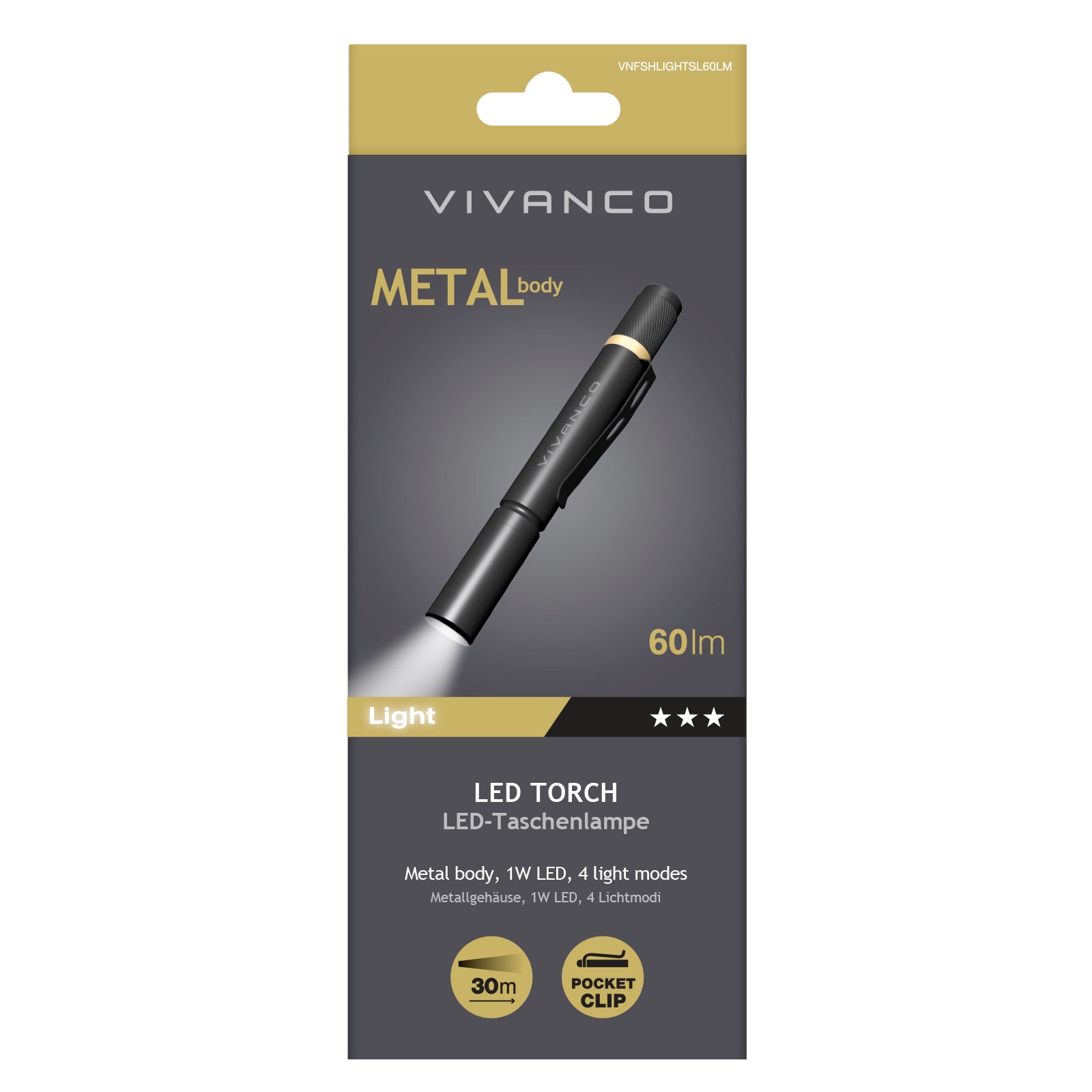 Torcia LED Slim in metallo da 60 lumen – elegante e versatile