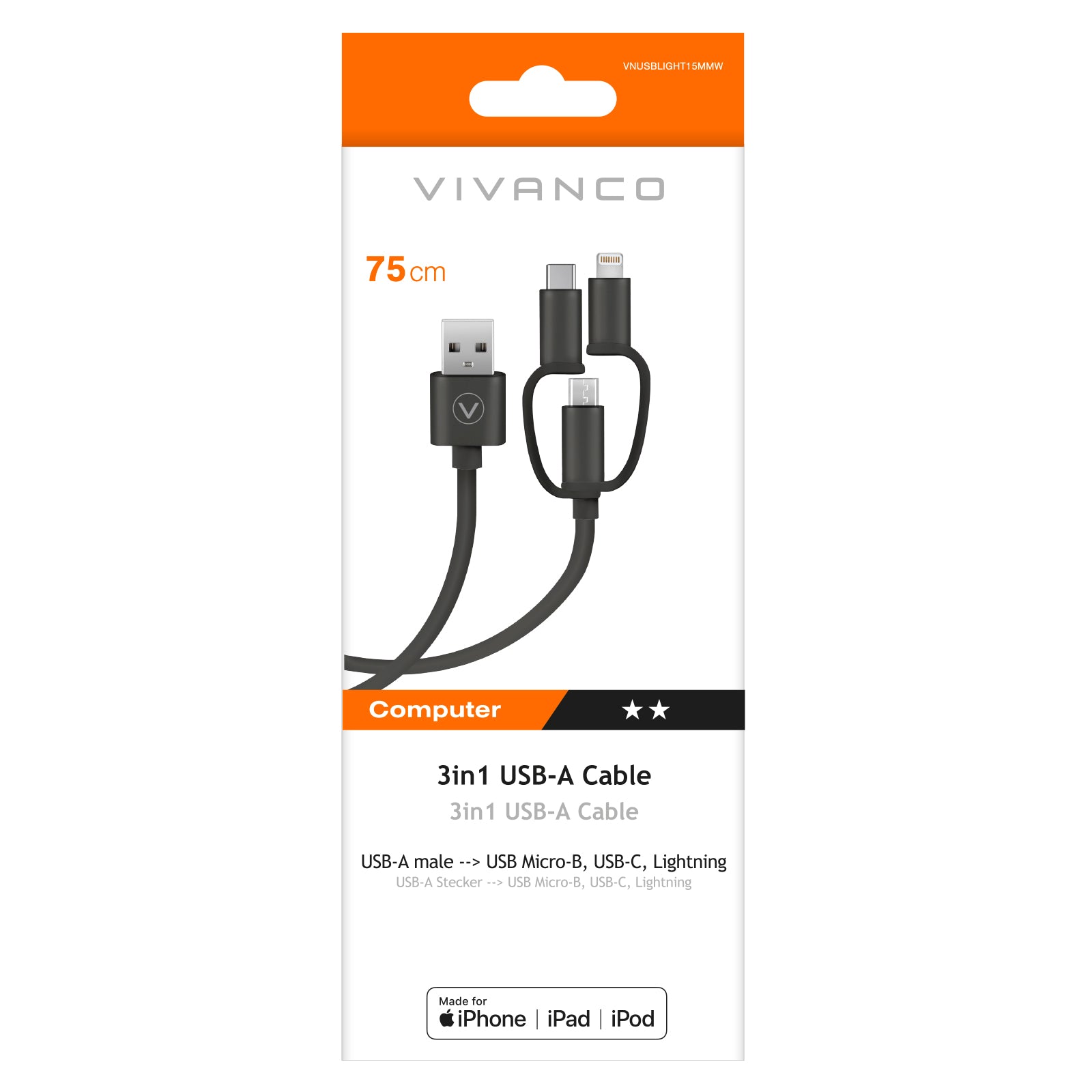 Cavo USB 3in1, 0,75m