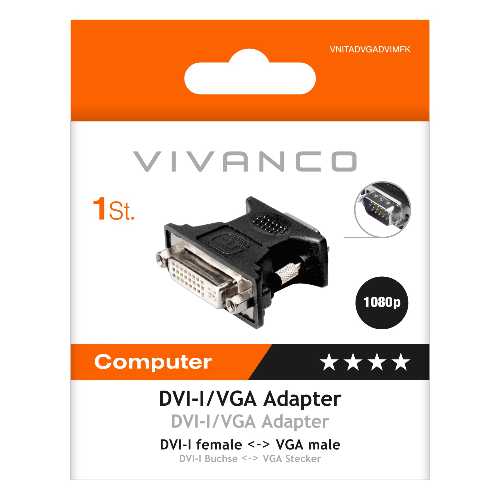 Adattatore DVI-I/VGA  connettore f-m compatibile monitor e proiettori
