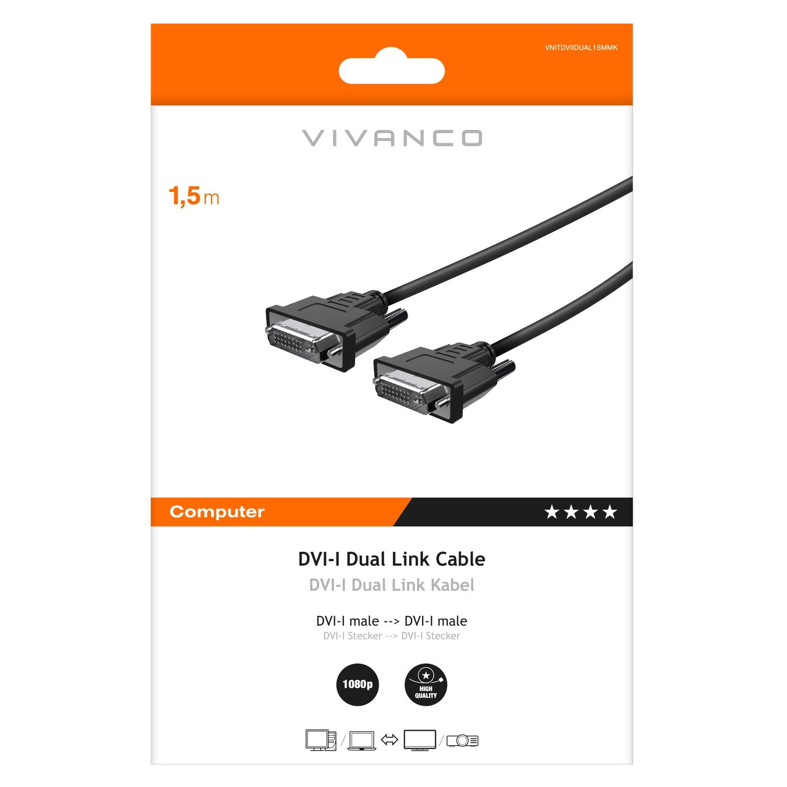 Cavo DVI-I, 1,5m, ad alta velocità per monitor e proiettori