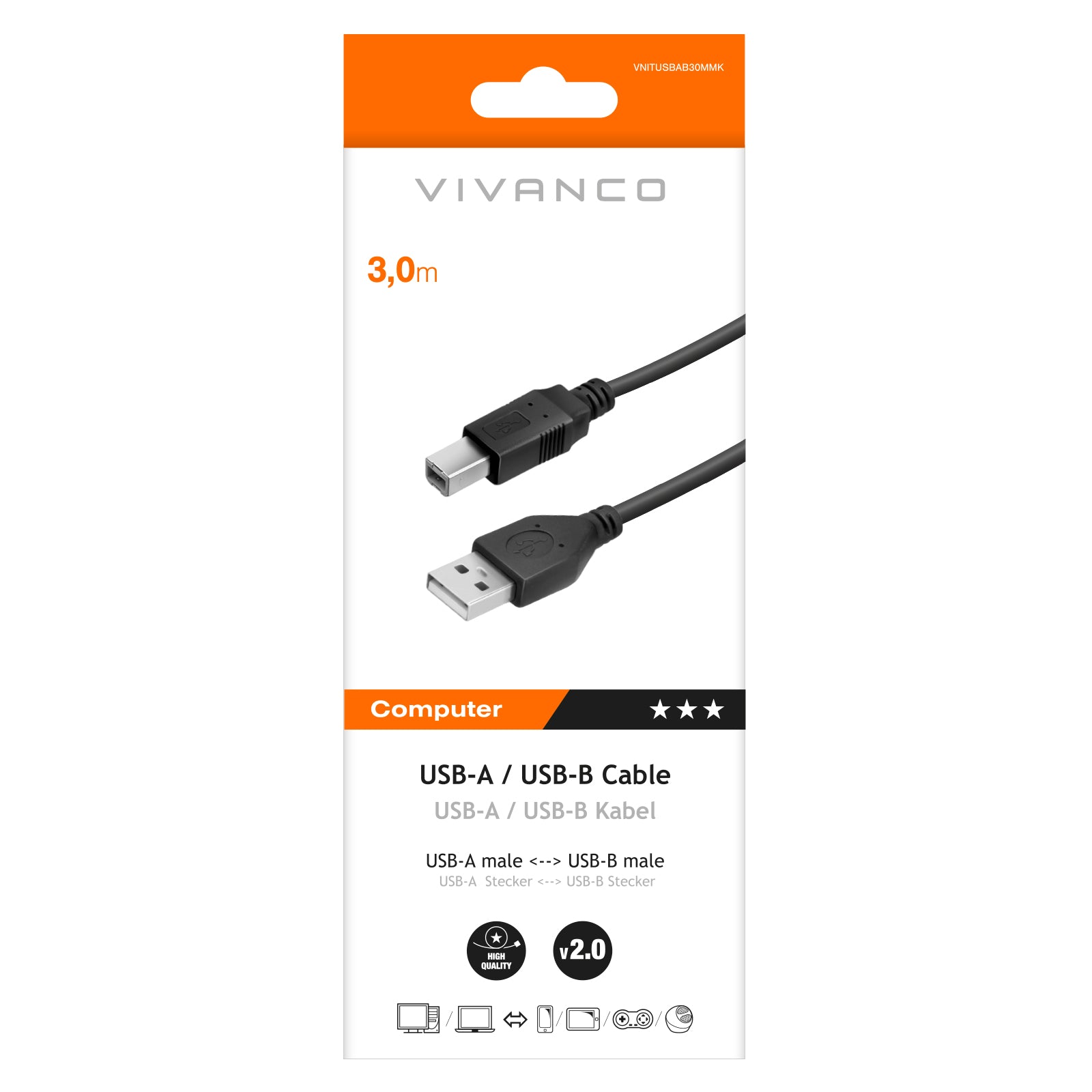 Cavo USB-A USB-B ad alta velocità per trasferimento dati e ricarica